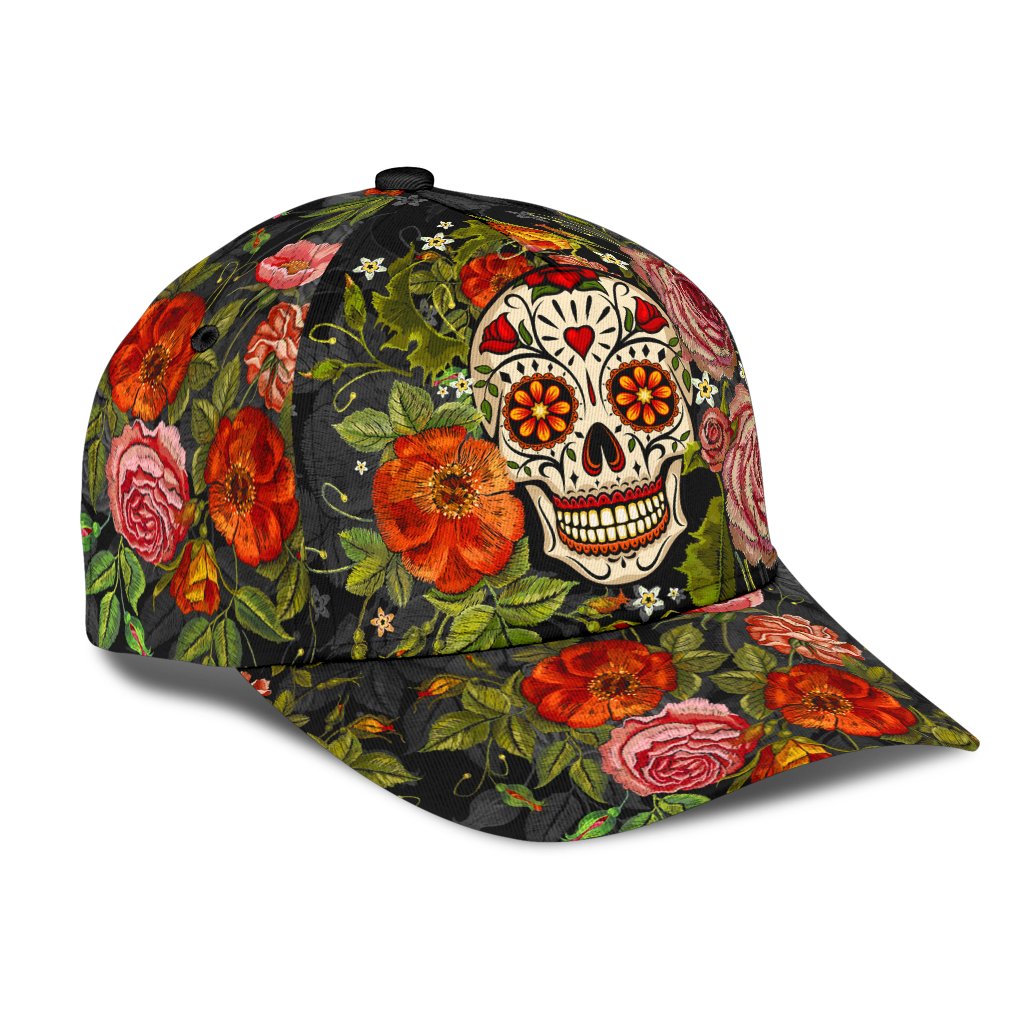 3D Baseball Cap Hat With Skull Flower Patter Skull Cap Hat For Her Women Skull Cap Hat Trucker Hats Custom Hats Gifts For Men & Women
