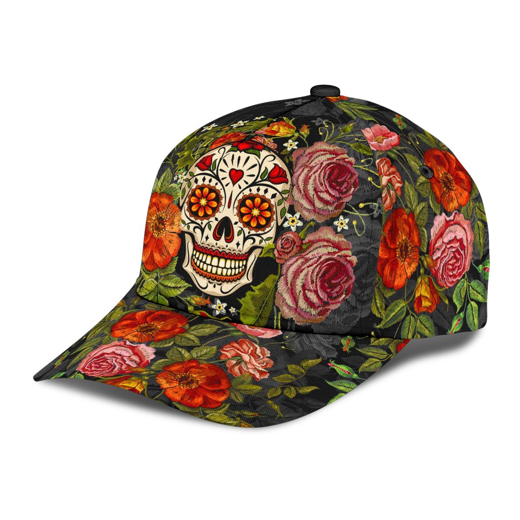 3D Baseball Cap Hat With Skull Flower Patter Skull Cap Hat For Her Women Skull Cap Hat Trucker Hats Custom Hats Gifts For Men & Women