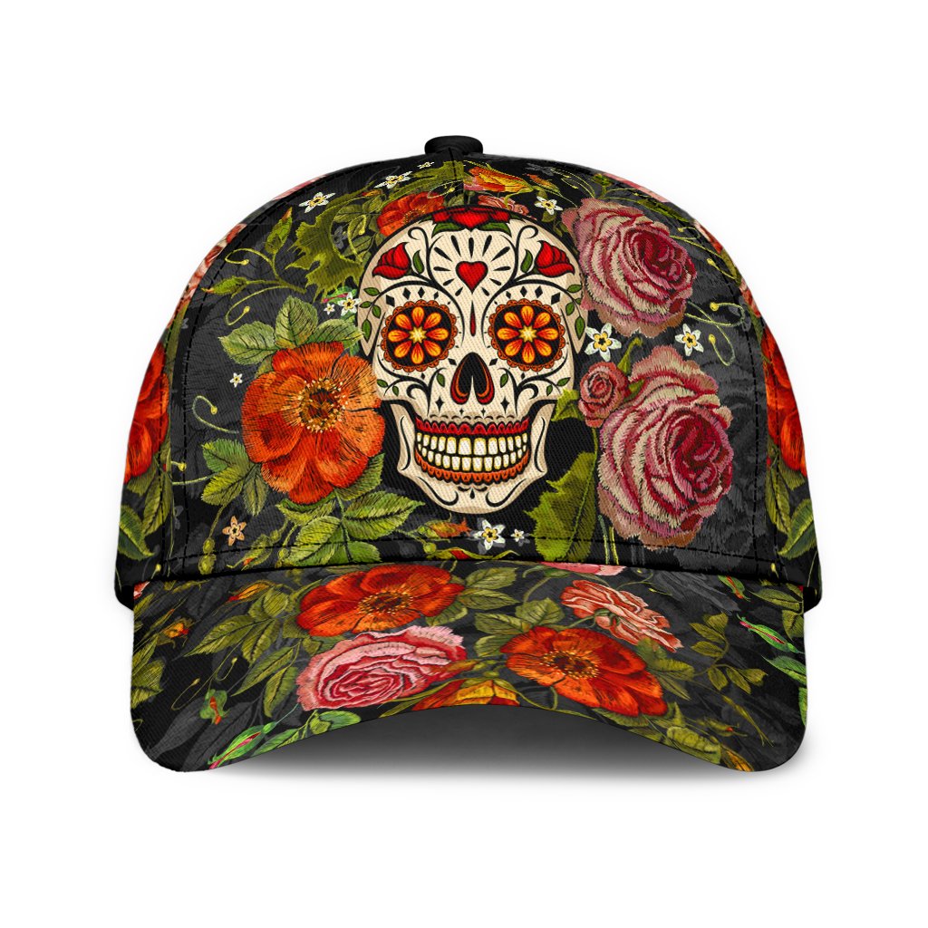 3D Baseball Cap Hat With Skull Flower Patter Skull Cap Hat For Her Women Skull Cap Hat Trucker Hats Custom Hats Gifts For Men & Women