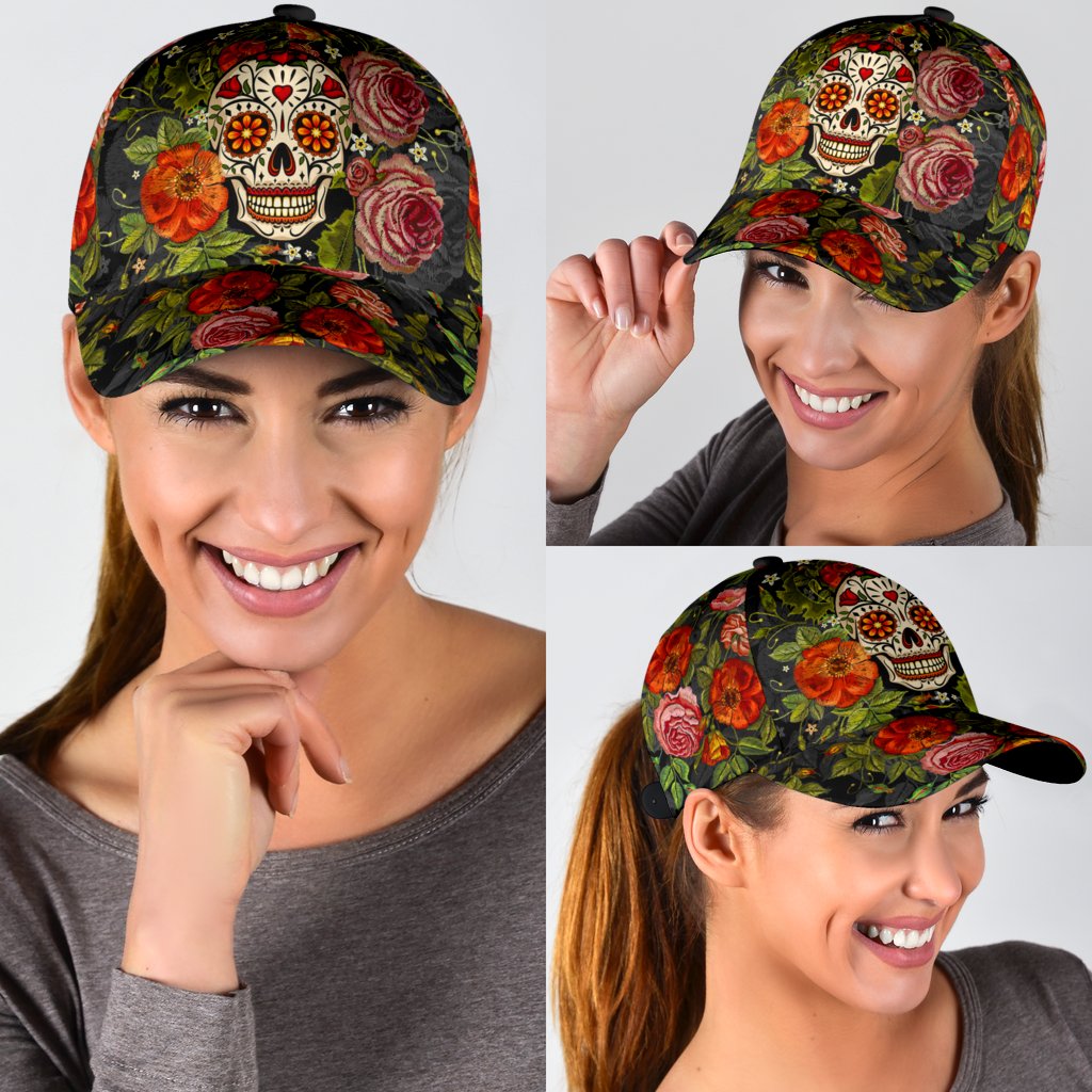 3D Baseball Cap Hat With Skull Flower Patter Skull Cap Hat For Her Women Skull Cap Hat Trucker Hats Custom Hats Gifts For Men & Women