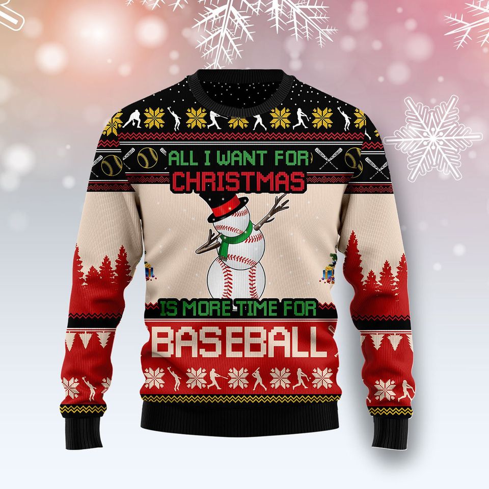 3D Baseball Snowman Christmas Sweater