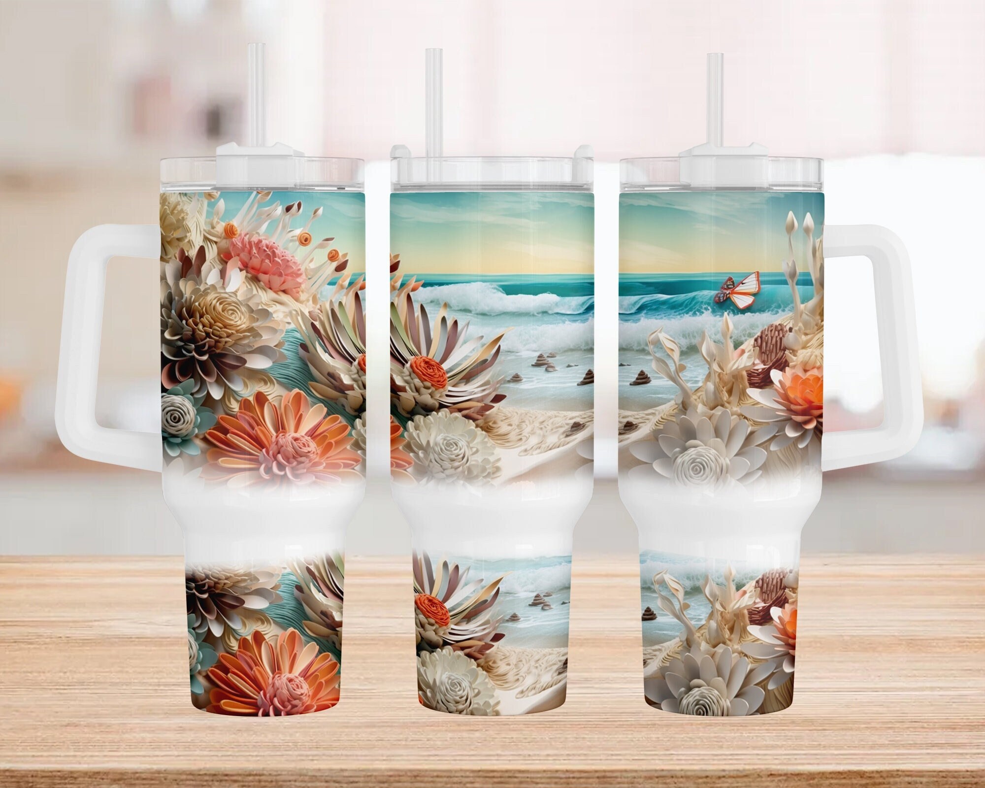 3D Beach Landscape Custom Stanley Cup 40 oz 30 oz Tumbler With HandleTVC2301961