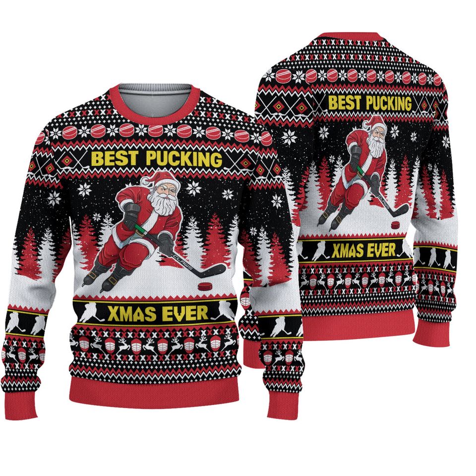 3D Best Pucking Xmas Ever Ice Hockey Lovers Gift Christmas Sweater