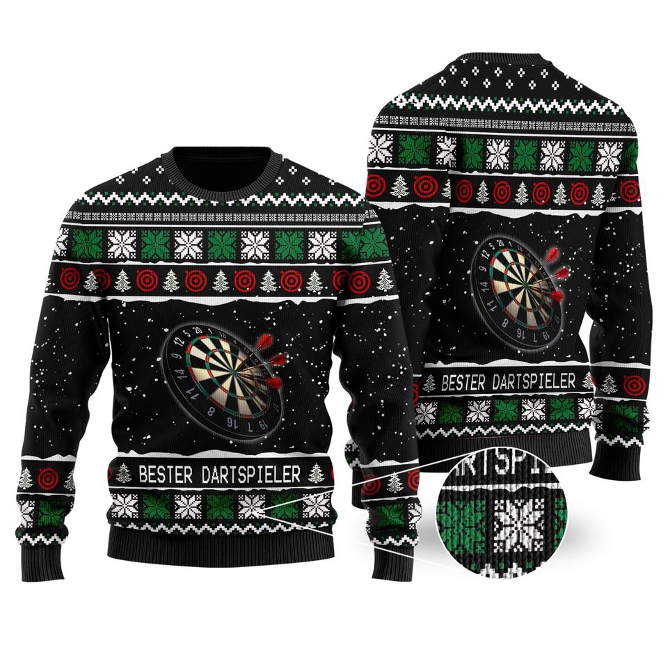 3D Bester Dartspieler Ugly Christmas  Sweater