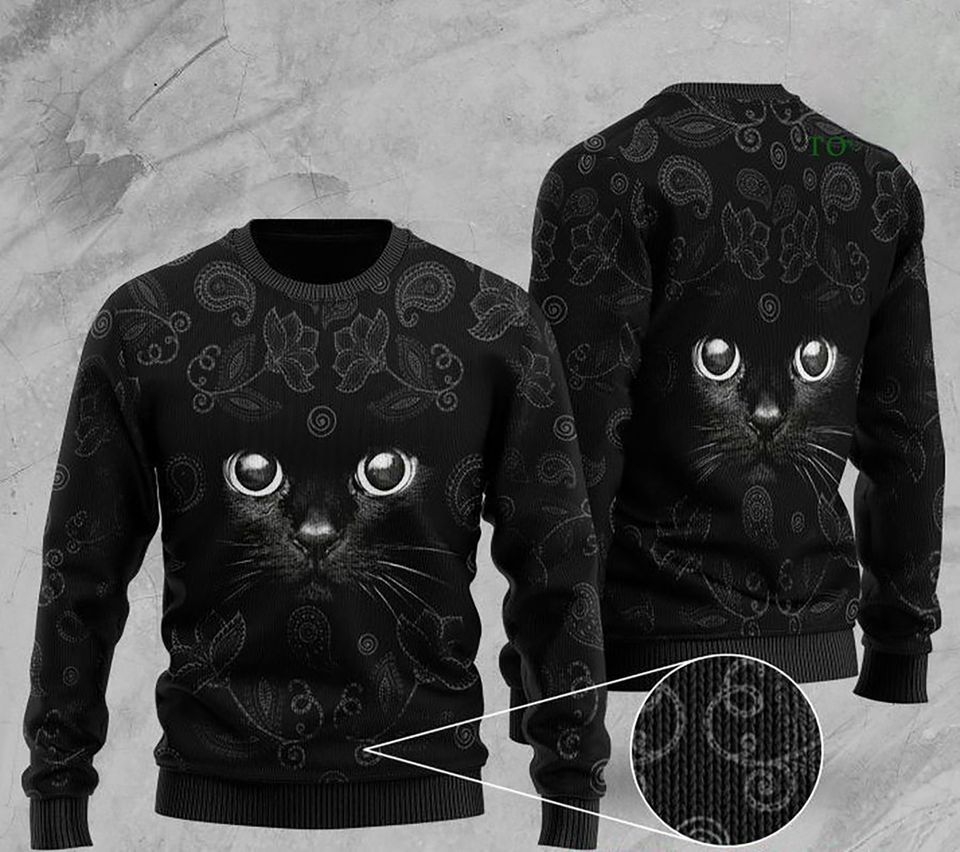 3D Black Cat Full Printing Ugly Sweater