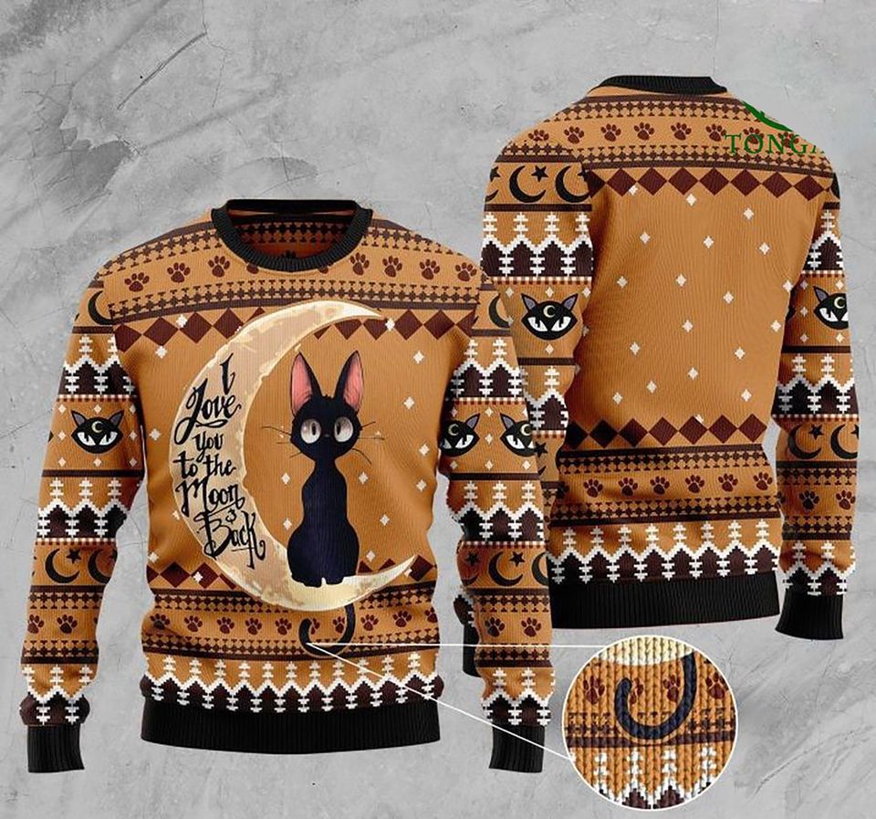 3D Black Cat I Love You To The Moon Ugly Sweater