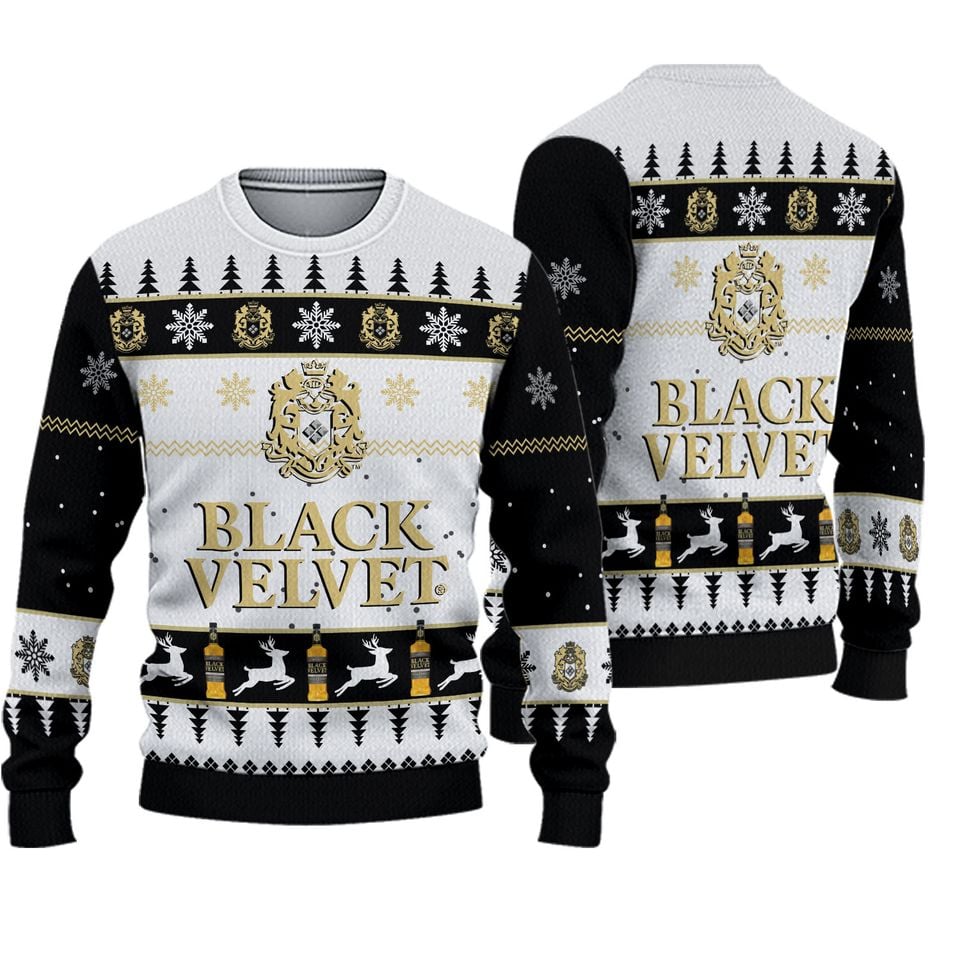 3D Black Velvet Whiskey Christmas Ugly Sweater