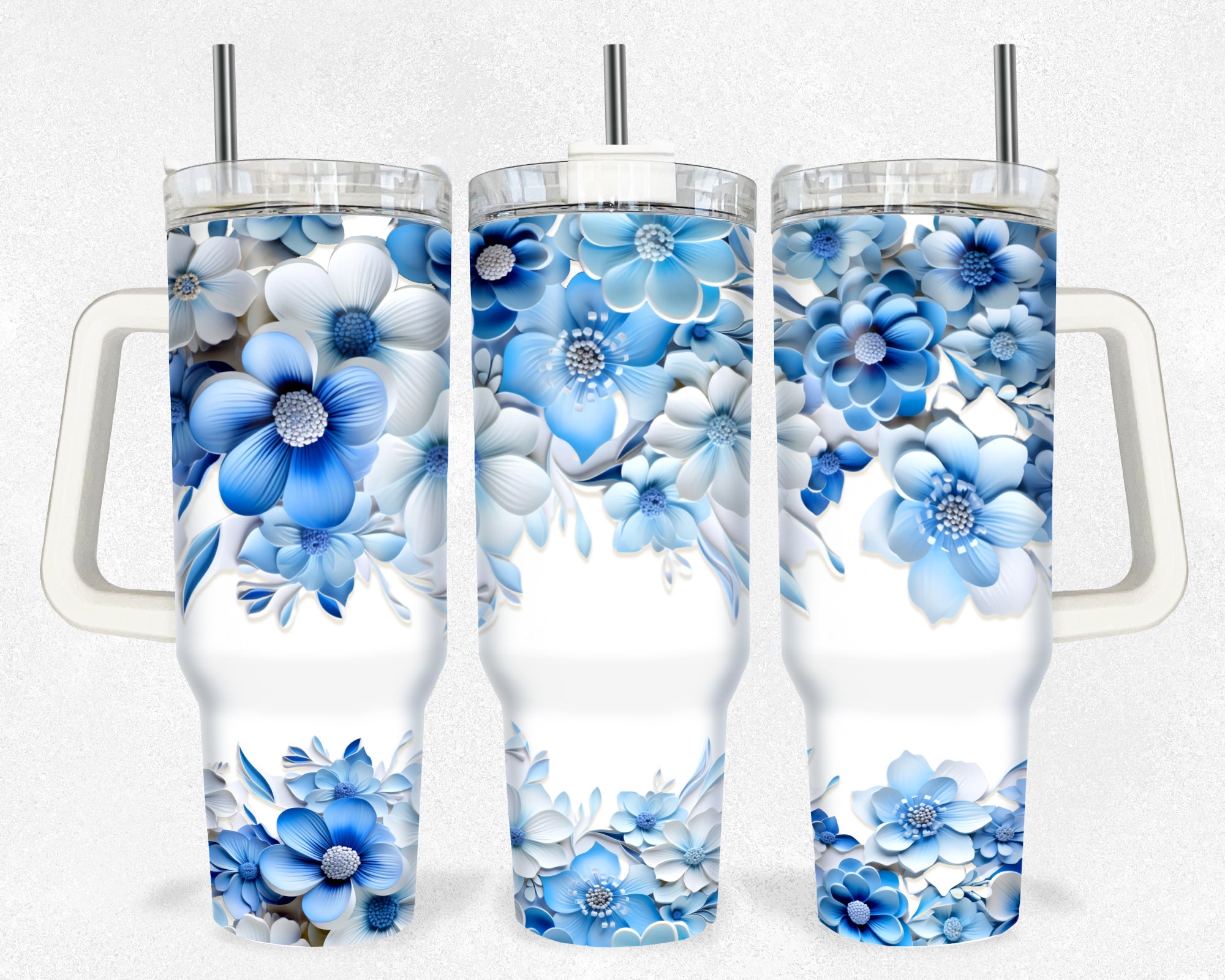 3D Blue Floral Custom Stanley Cup 40 oz 30 oz Tumbler With HandleTVC2301175