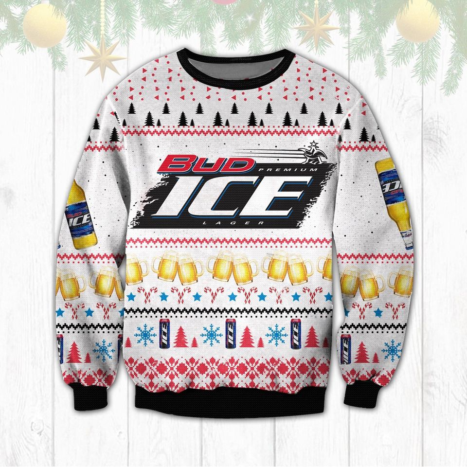 3D Bud Ice Lager Beer Ugly Sweater Christmas