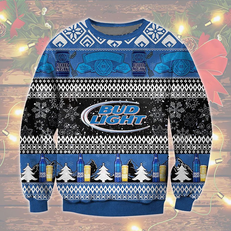 3D Bud Light Beer Black Blue Ugly Sweater