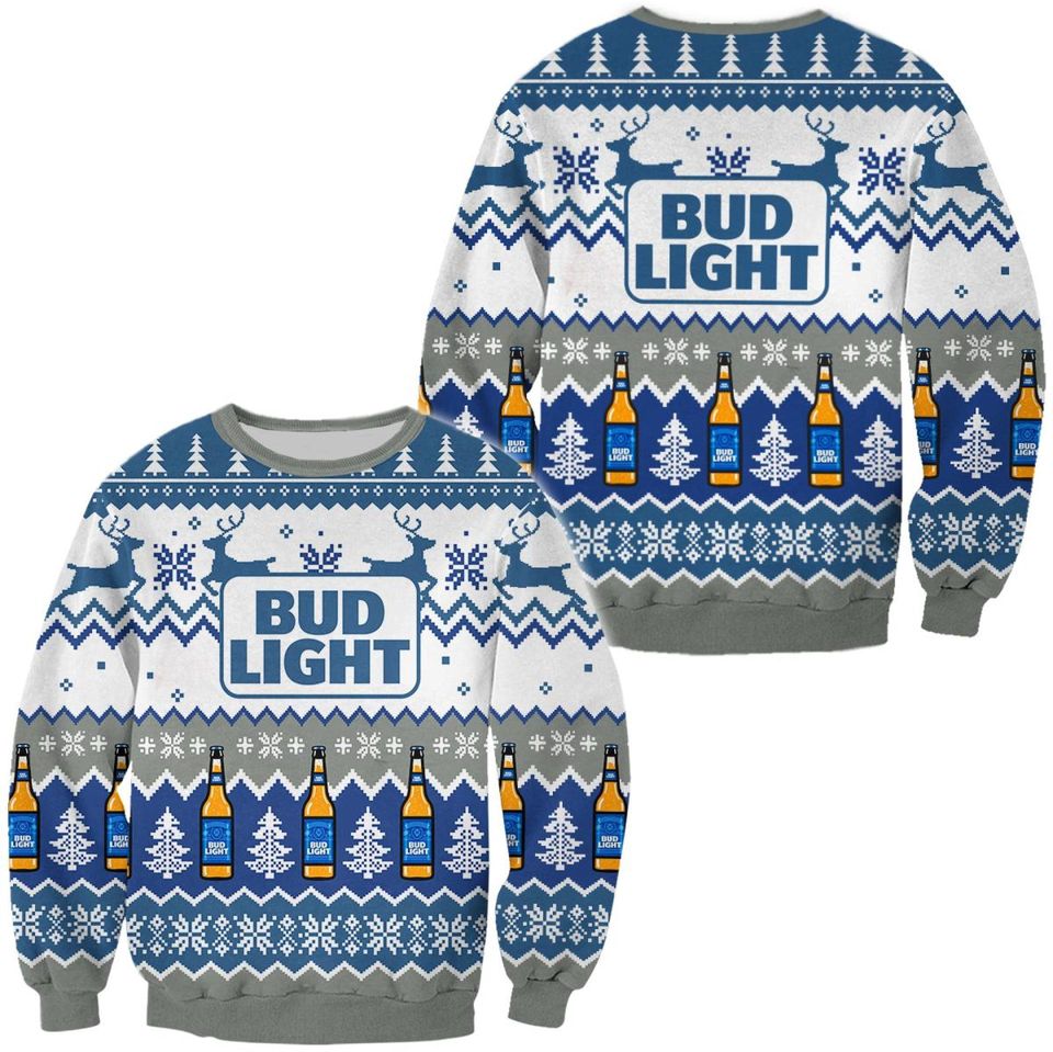 3D Bud Light Beer Ugly Christmas Sweater, Bud Light Ugly Xmas