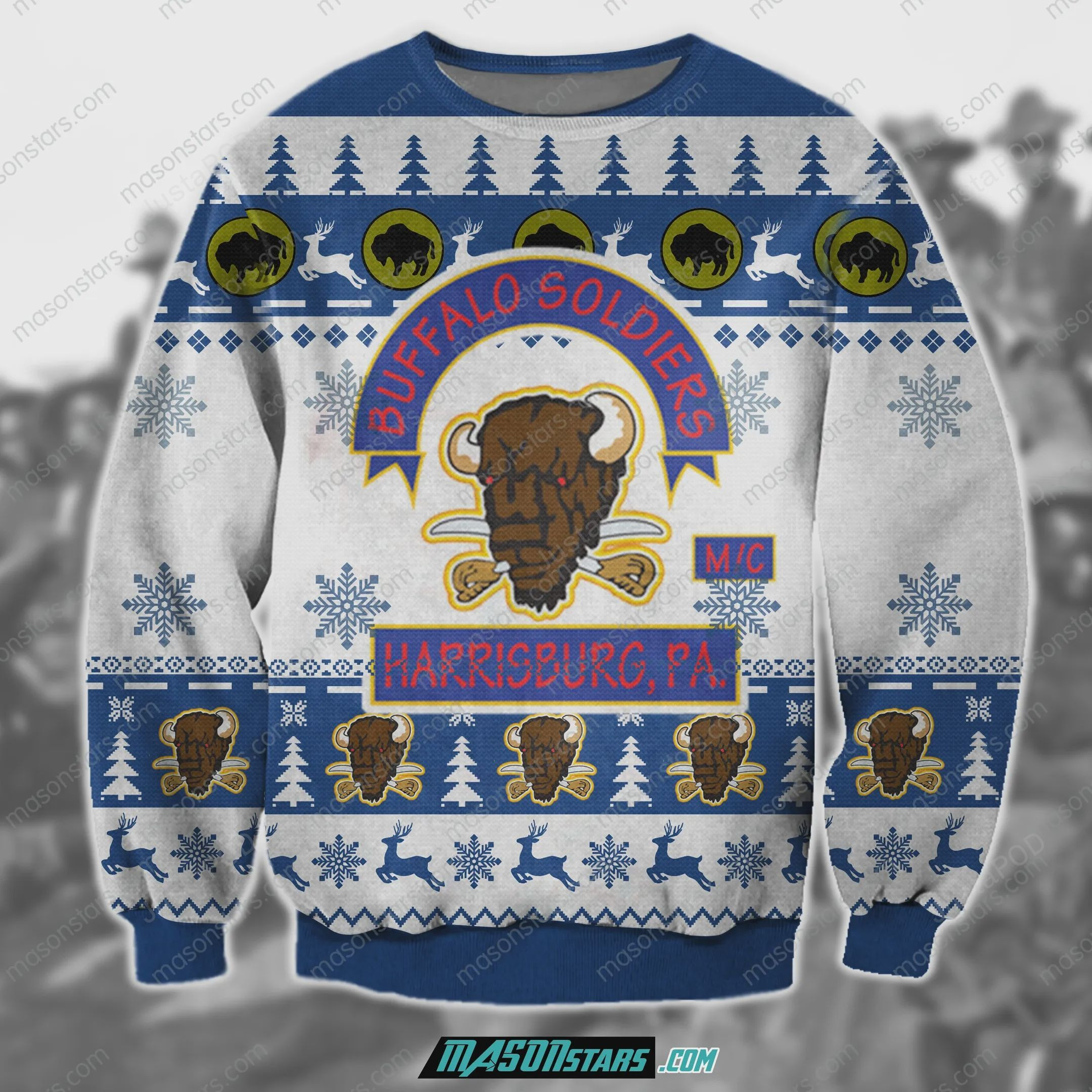3D Buffalo Soldiers Ugly Christmas Sweater Adult 3D Funny Matching for family