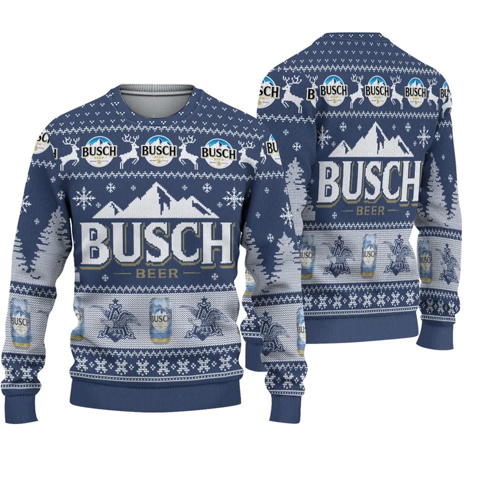 3D Busch Beer Mountain Ugly Sweater Christmas