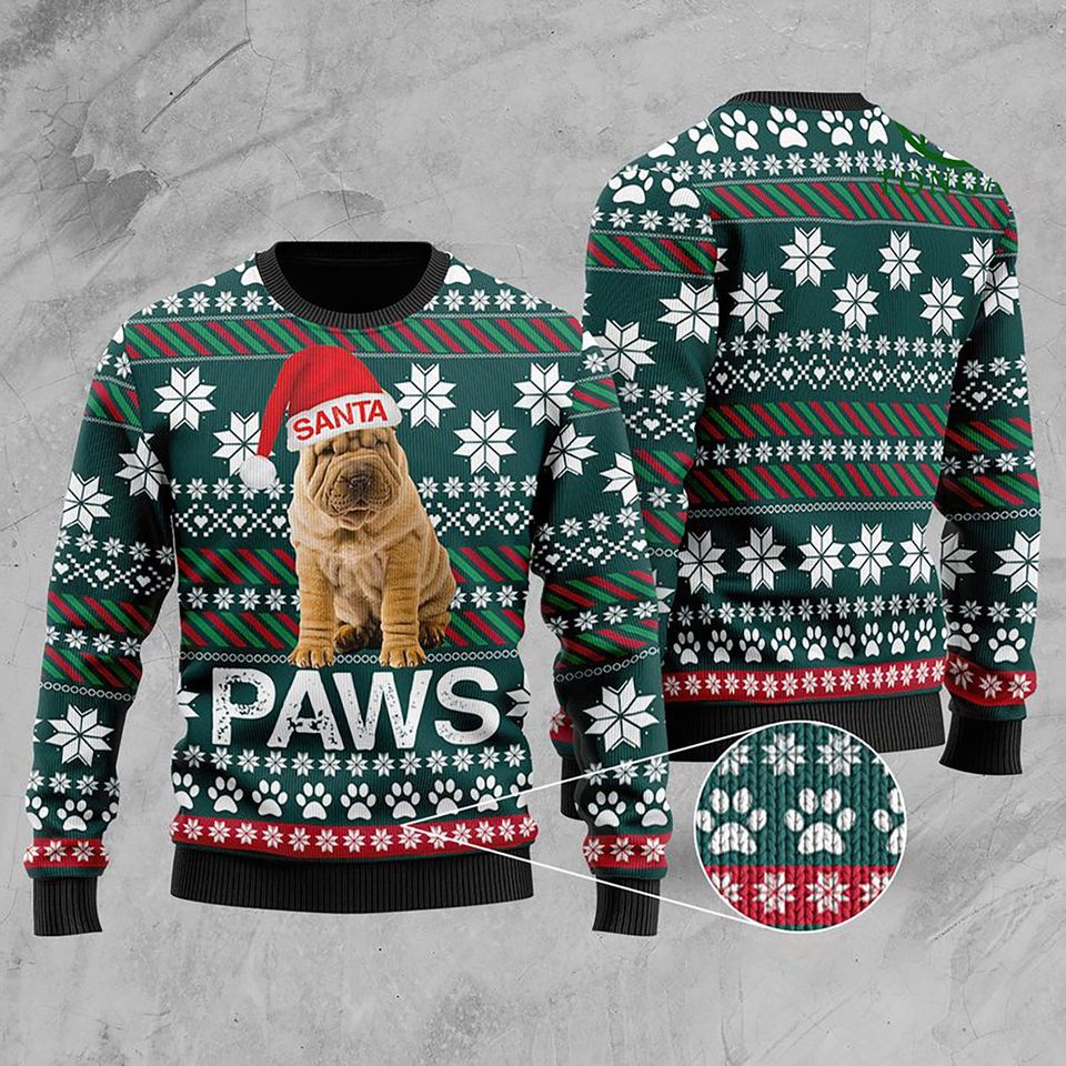 3D Chinese Shar-Pei Santa Printed Christmas Ugly Sweater