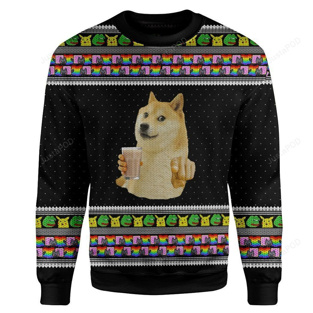 3D Choccy Milk Meme Doge Ugly Christmas Sweater Adult 3D Funny Matching for family