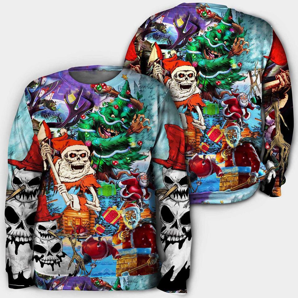 3D Christmas And Skull Scary Sweater