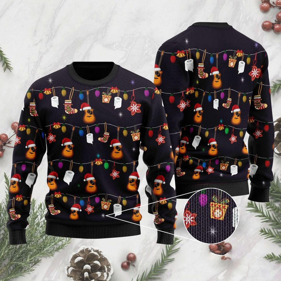 3D Christmas Guitar Ugly Sweater For Guitar Lovers