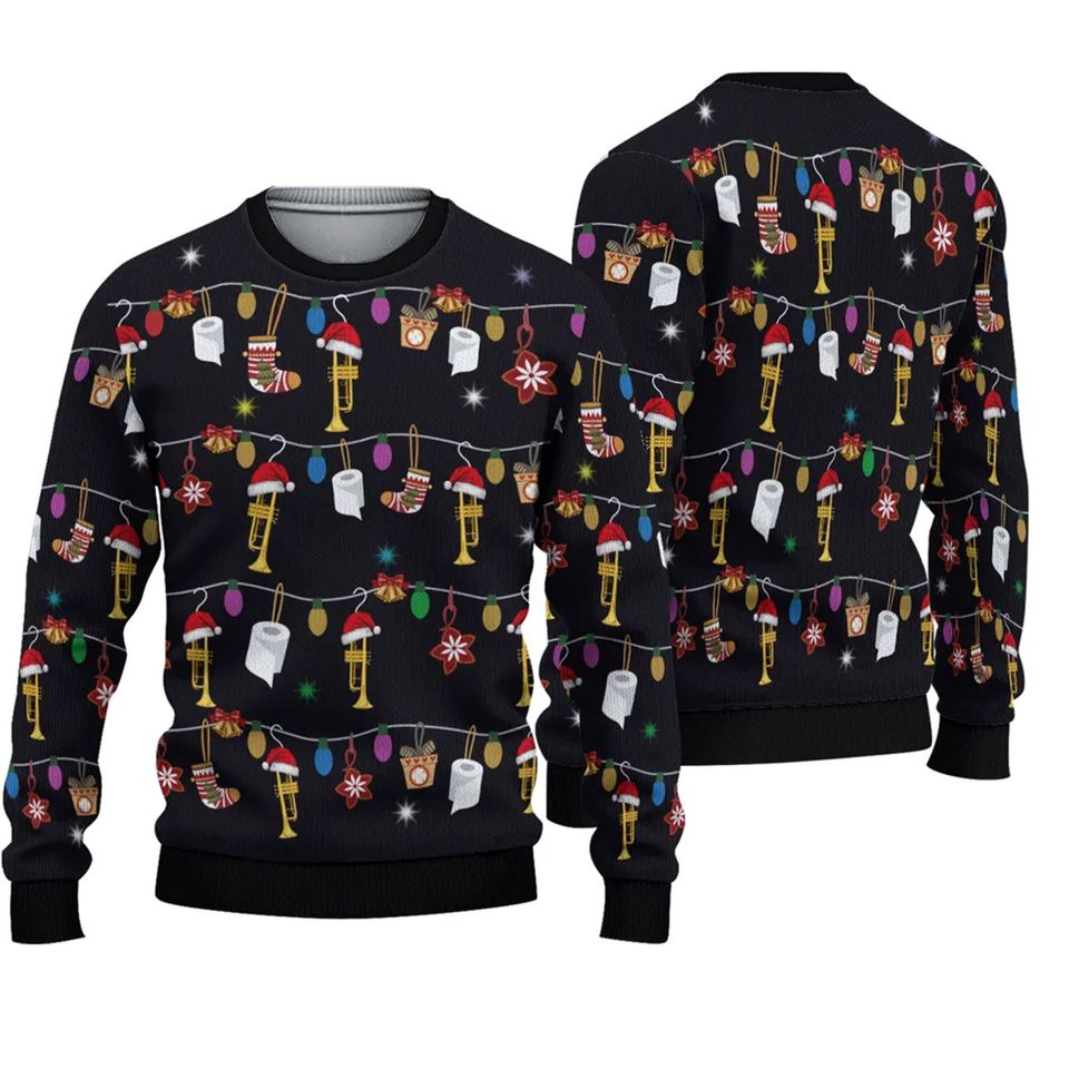 3D Christmas Trumpet Ugly Sweater