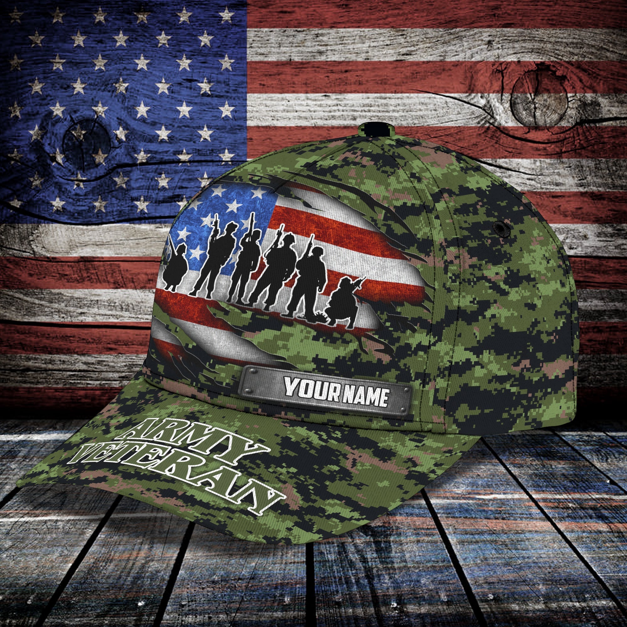 3D Classic Cap Army Veteran Personalized Name Cap Trucker Hats Custom Hats Gifts For Men & Women