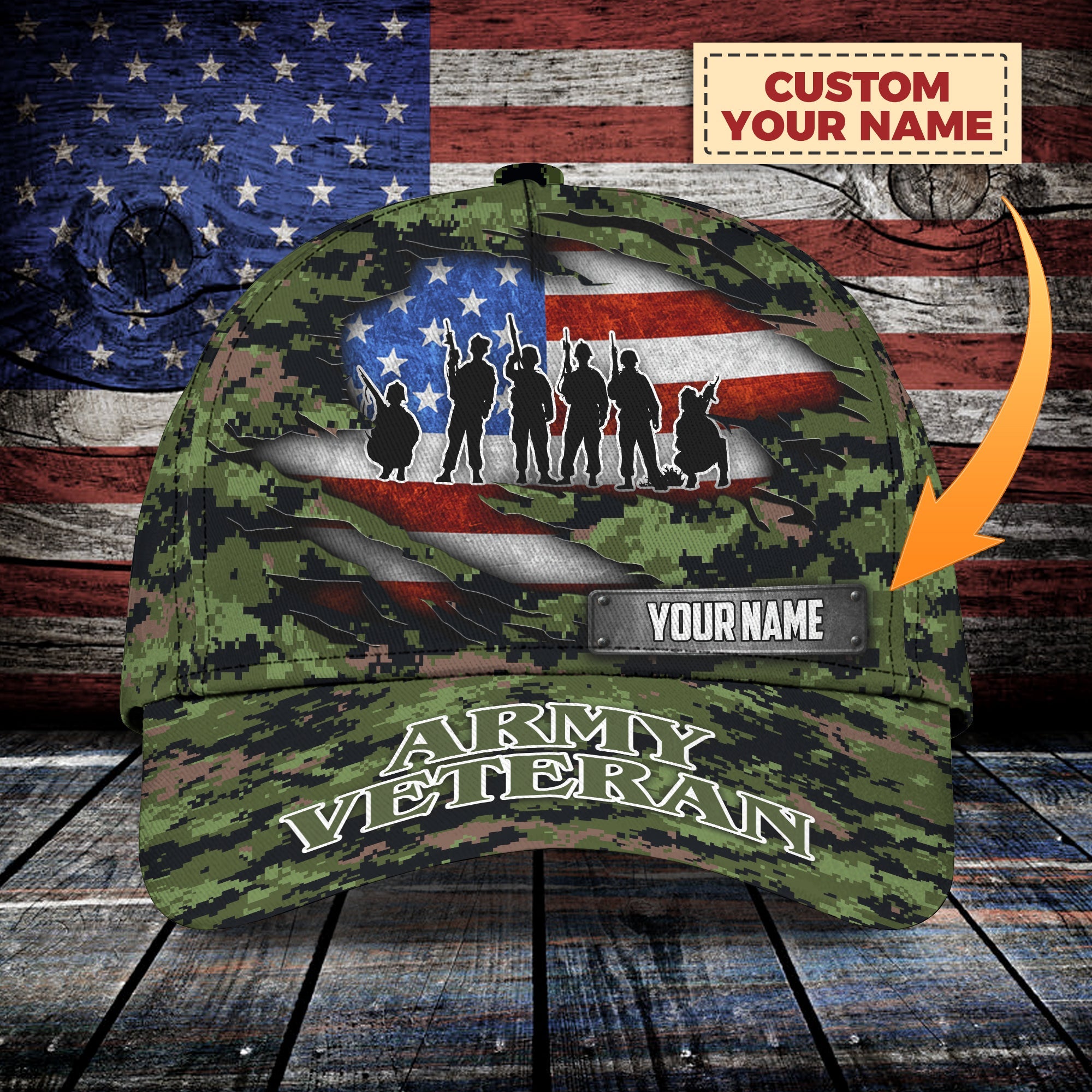 3D Classic Cap Army Veteran Personalized Name Cap Trucker Hats Custom Hats Gifts For Men & Women