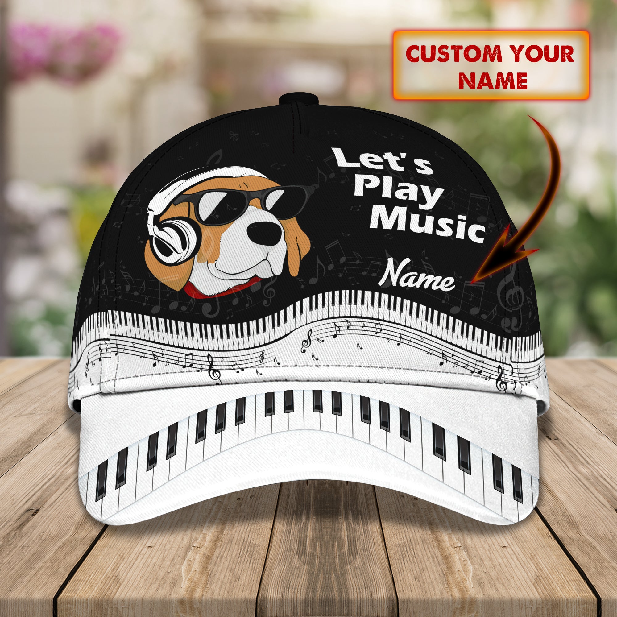 3D Classic Cap Beagle Piano Personalized Name Cap Trucker Hats Custom Hats Gifts For Men & Women
