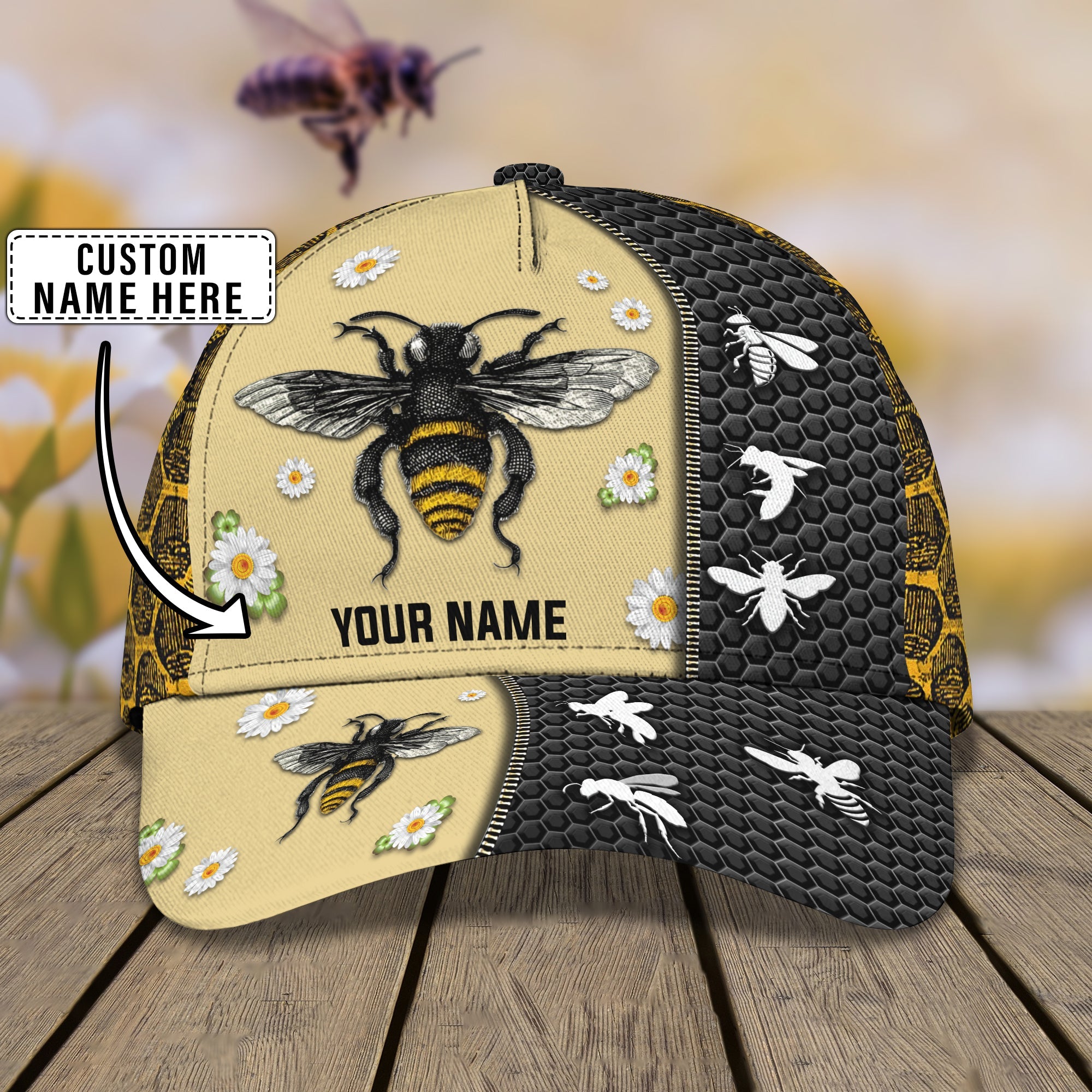 3D Classic Cap Bee 01 Personalized Name Cap Trucker Hats Custom Hats Gifts For Men & Women