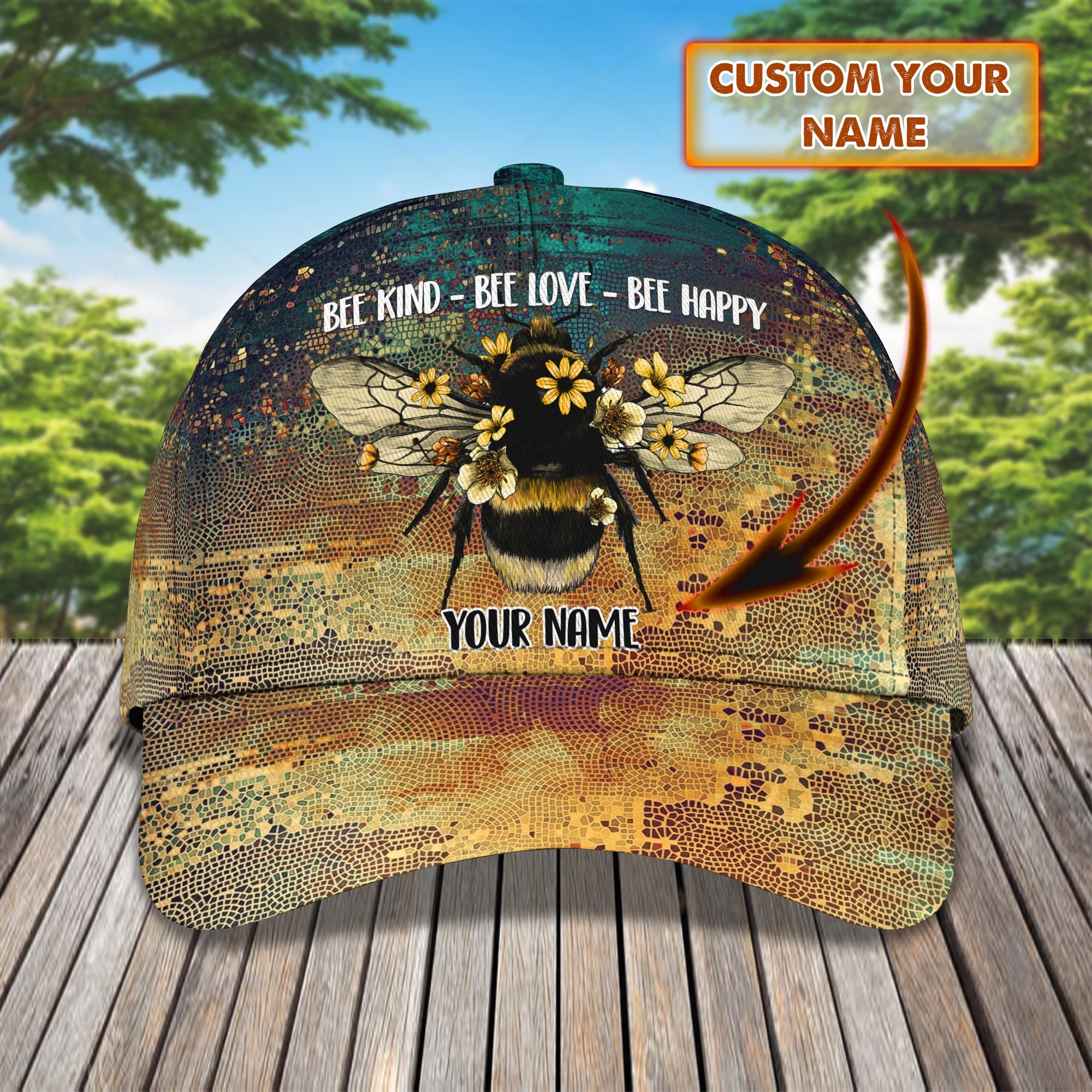 3D Classic Cap Bee Kind Bee Love Bee Happy Personalized Name Cap Trucker Hats Custom Hats Gifts For Men & Women
