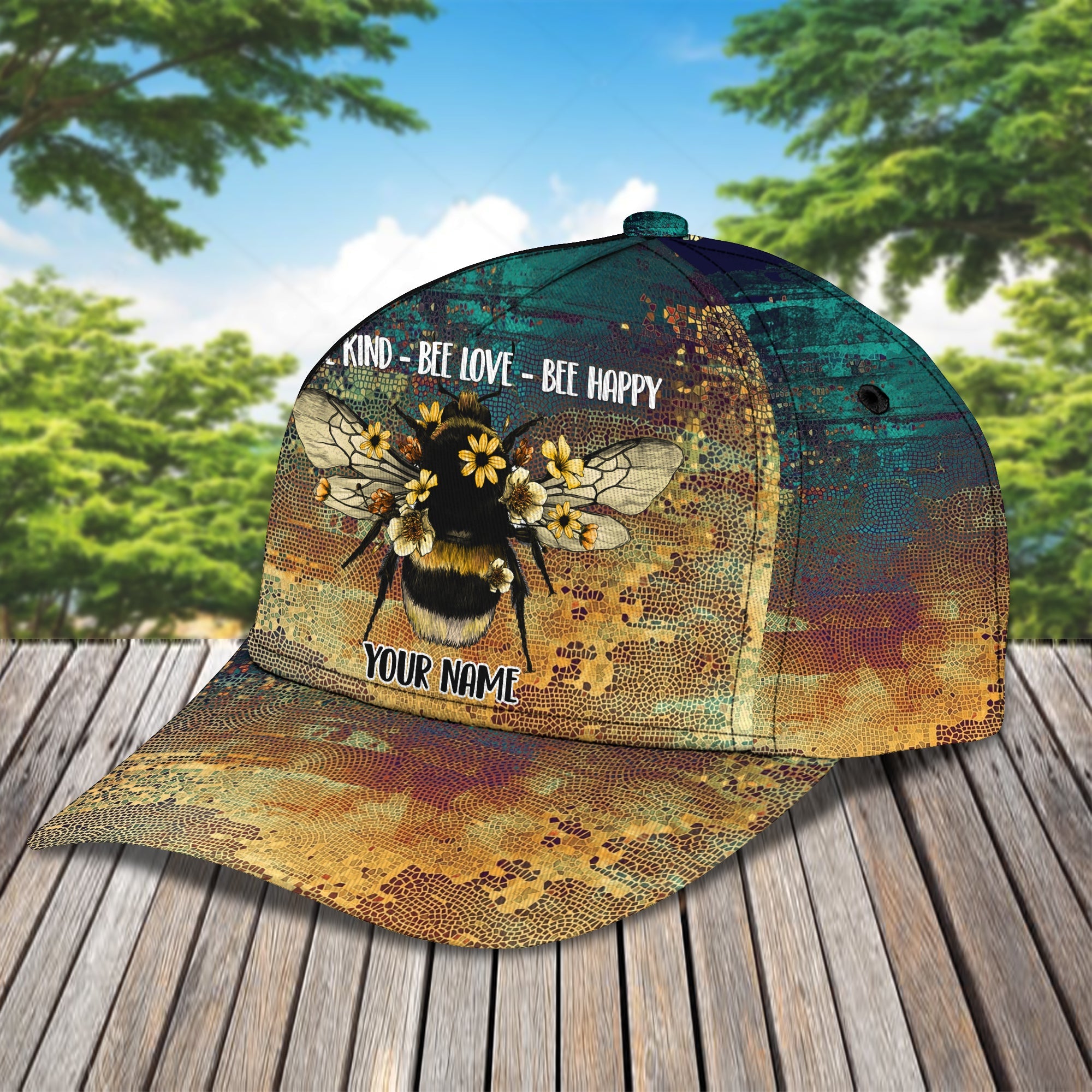 3D Classic Cap Bee Kind Bee Love Bee Happy Personalized Name Cap Trucker Hats Custom Hats Gifts For Men & Women