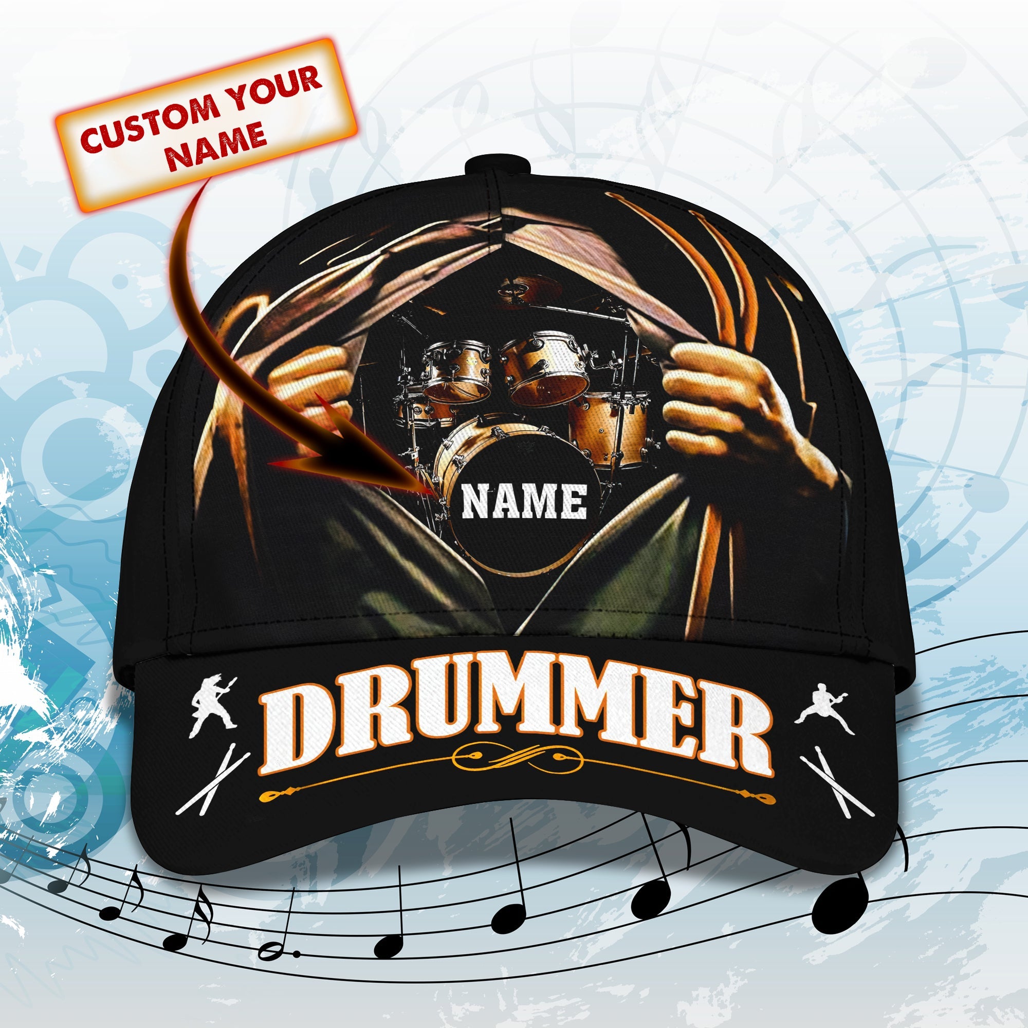 3D Classic Cap Best Drummer Personalized Name Cap 29 Trucker Hats Custom Hats Gifts For Men & Women