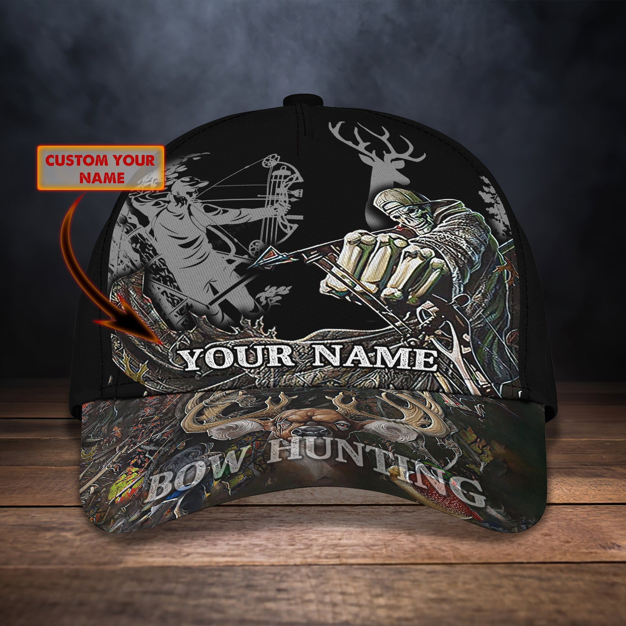 3D Classic Cap Bowhunting Personalized Name Cap Trucker Hats Custom Hats Gifts For Men & Women
