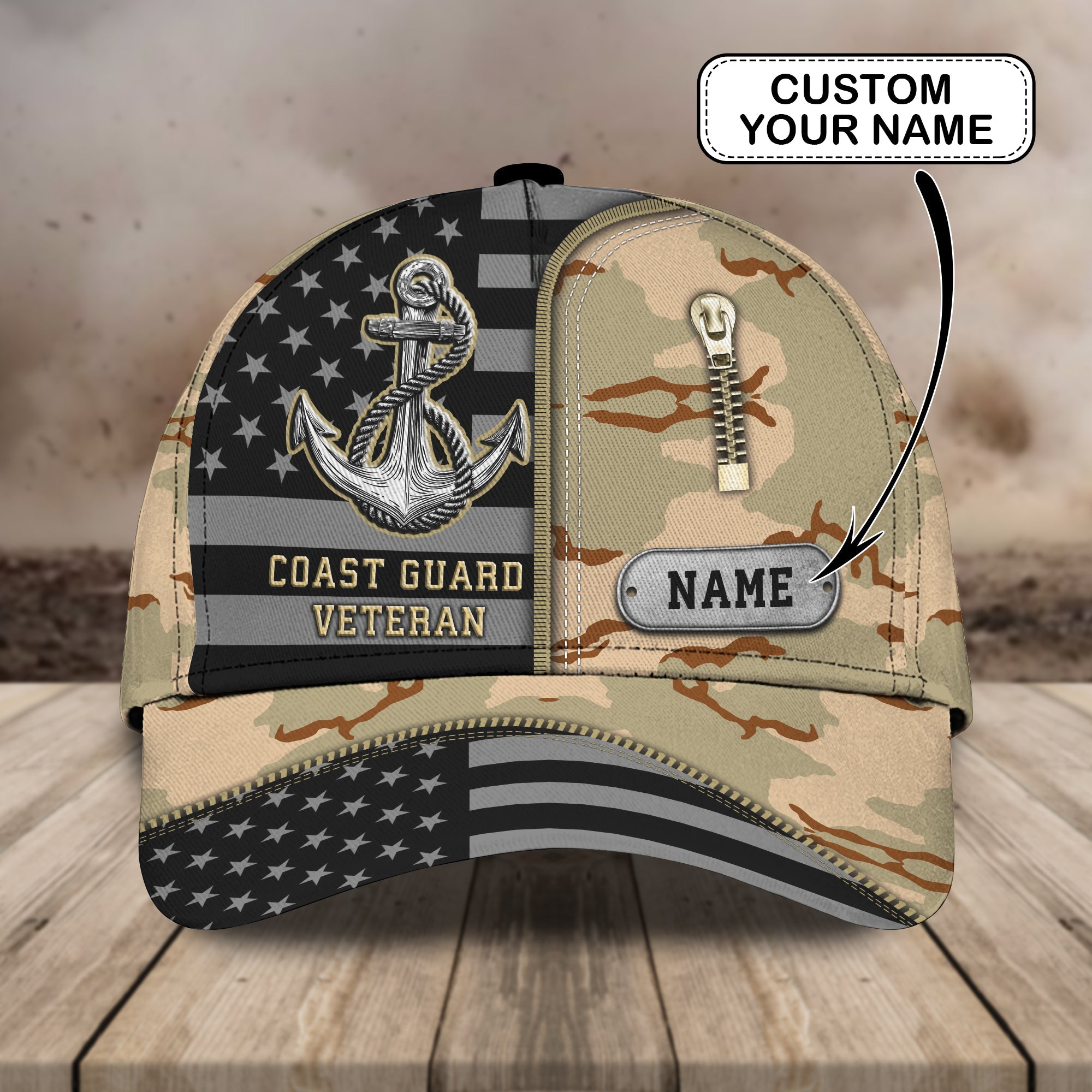 3D Classic Cap Coast Guard Veteran Personalized Name Cap Trucker Hats Custom Hats Gifts For Men & Women