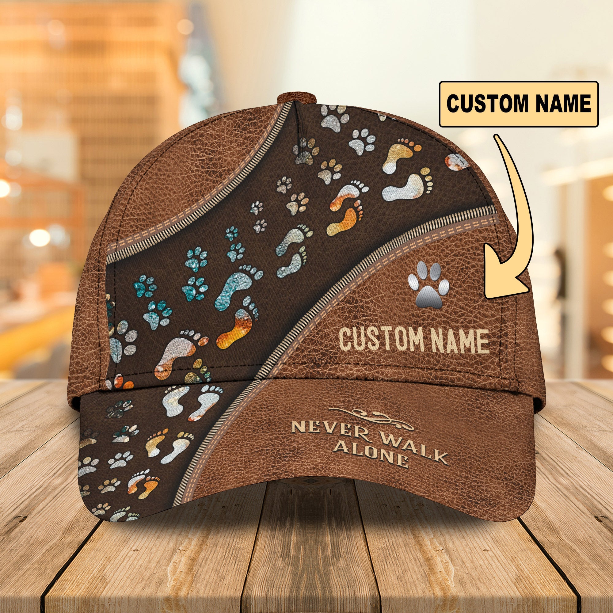 3D Classic Cap Customize Name Cap Never Walk Alone Paws Trucker Hats Custom Hats Gifts For Men & Women