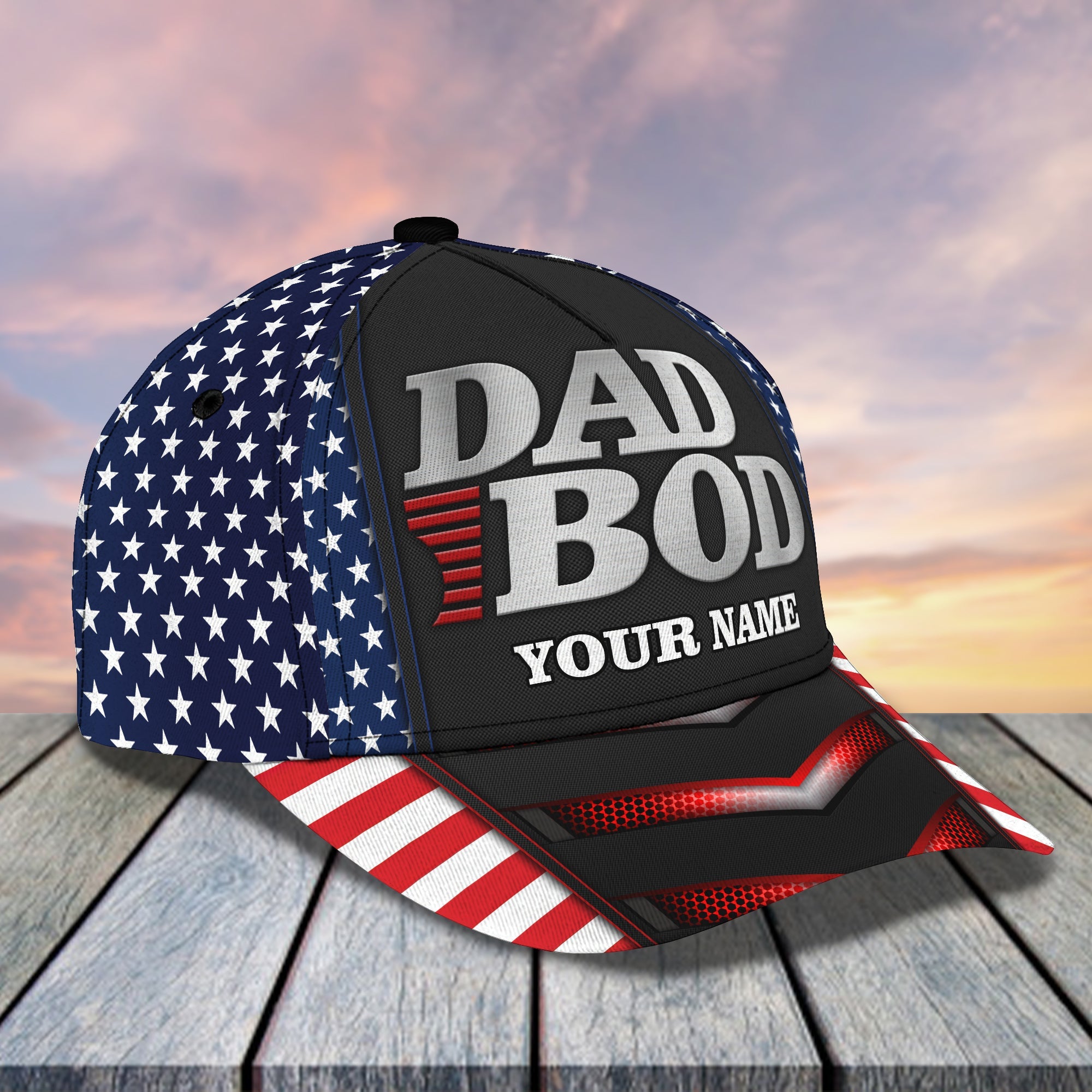 3D Classic Cap Dad Bod American Flag Personalized Name Cap Trucker Hats Custom Hats Gifts For Men & Women