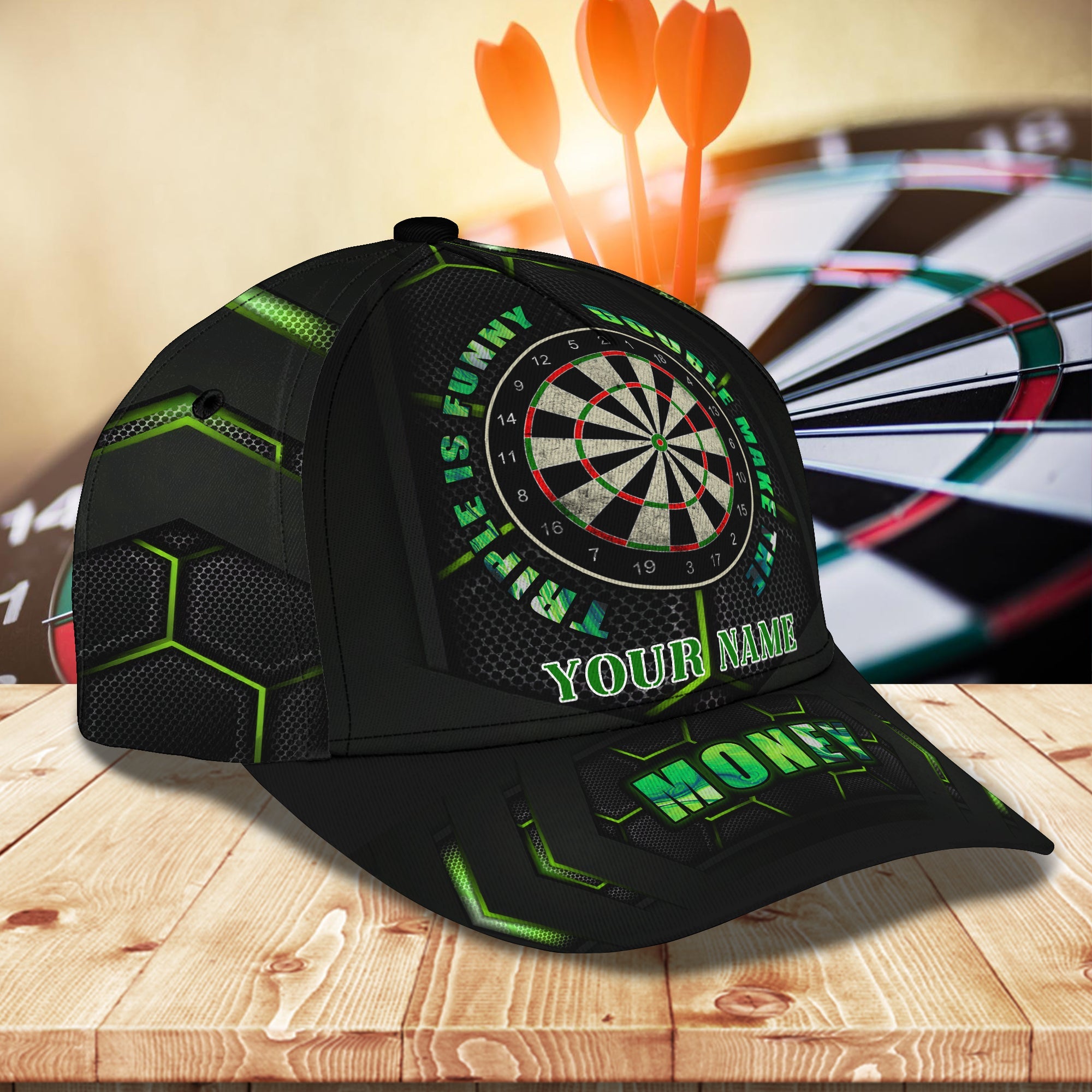 3D Classic Cap Darts Green Personalized Name Cap 02 Trucker Hats Custom Hats Gifts For Men & Women