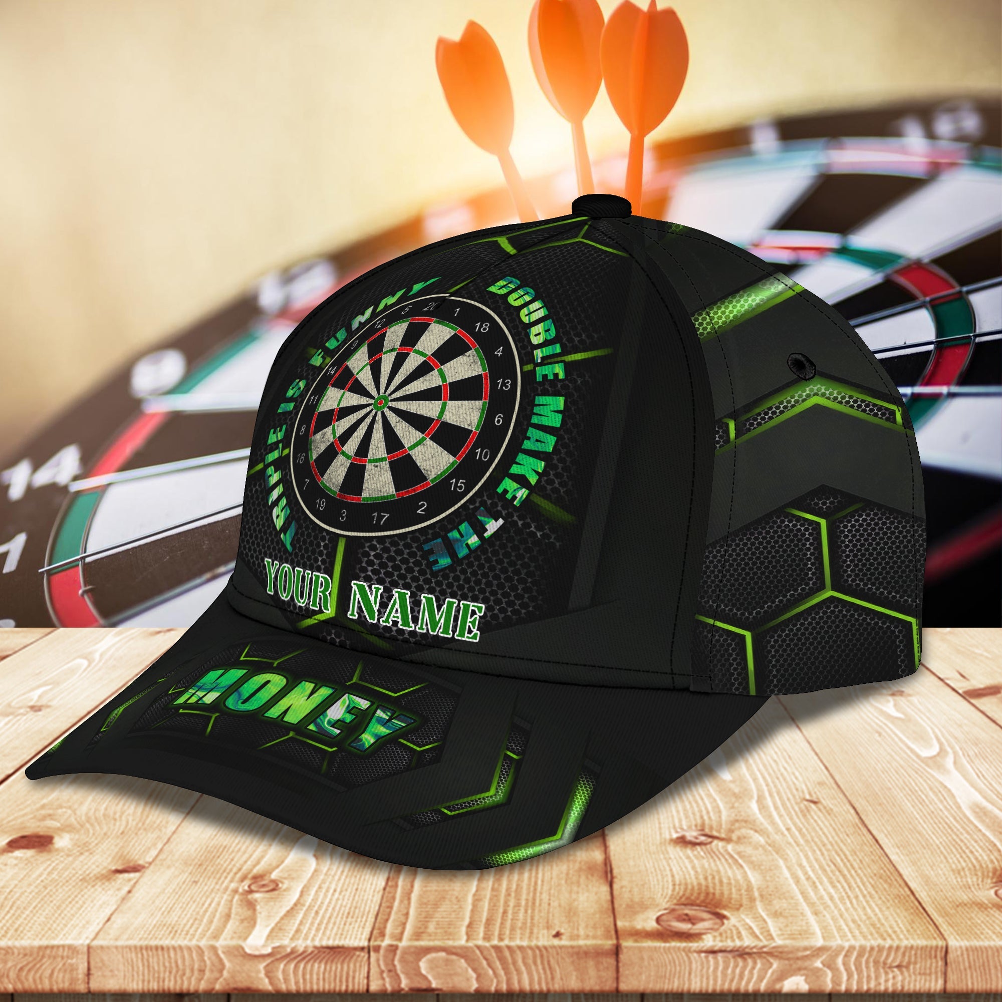 3D Classic Cap Darts Green Personalized Name Cap 02 Trucker Hats Custom Hats Gifts For Men & Women