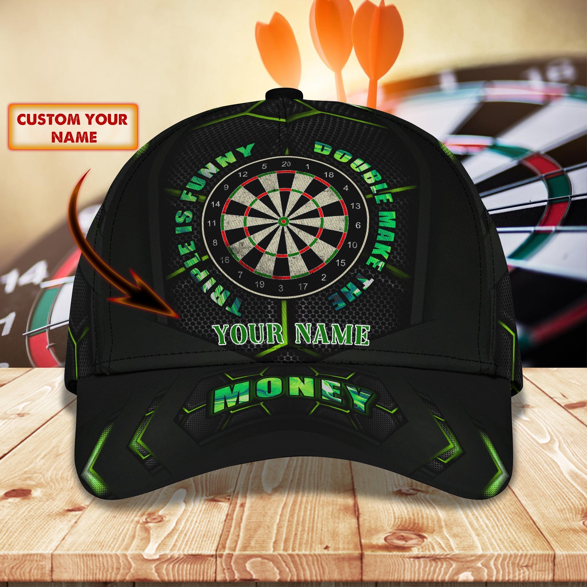 3D Classic Cap Darts Green Personalized Name Cap 02 Trucker Hats Custom Hats Gifts For Men & Women