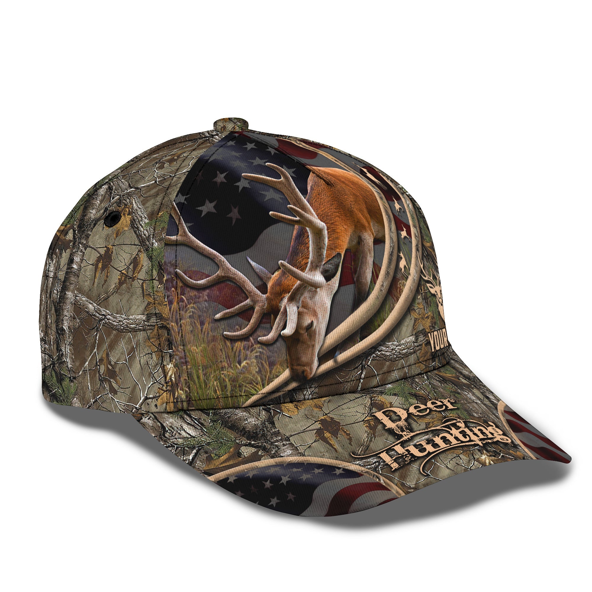 3D Classic Cap Deer Hunting Personalized Name Cap 70 Trucker Hats Custom Hats Gifts For Men & Women