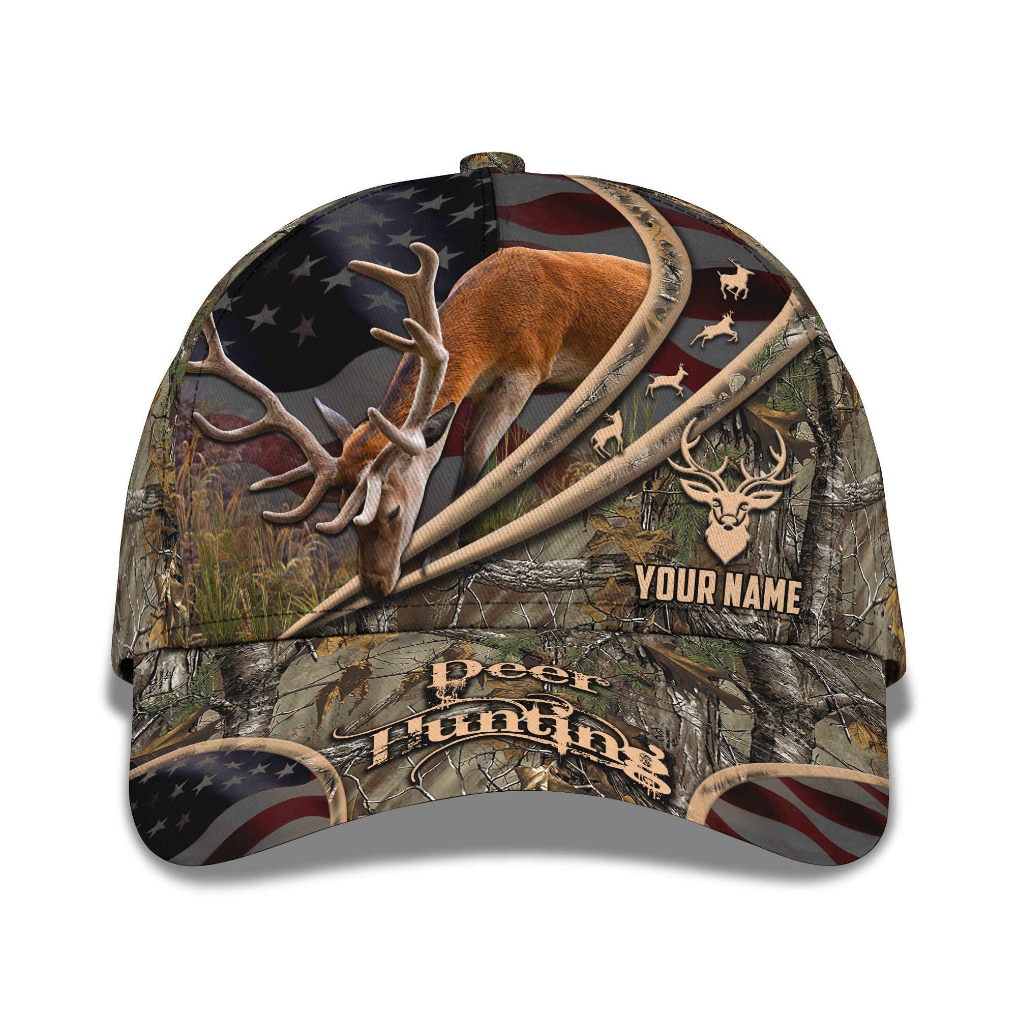 3D Classic Cap Deer Hunting Personalized Name Cap 70 Trucker Hats Custom Hats Gifts For Men & Women
