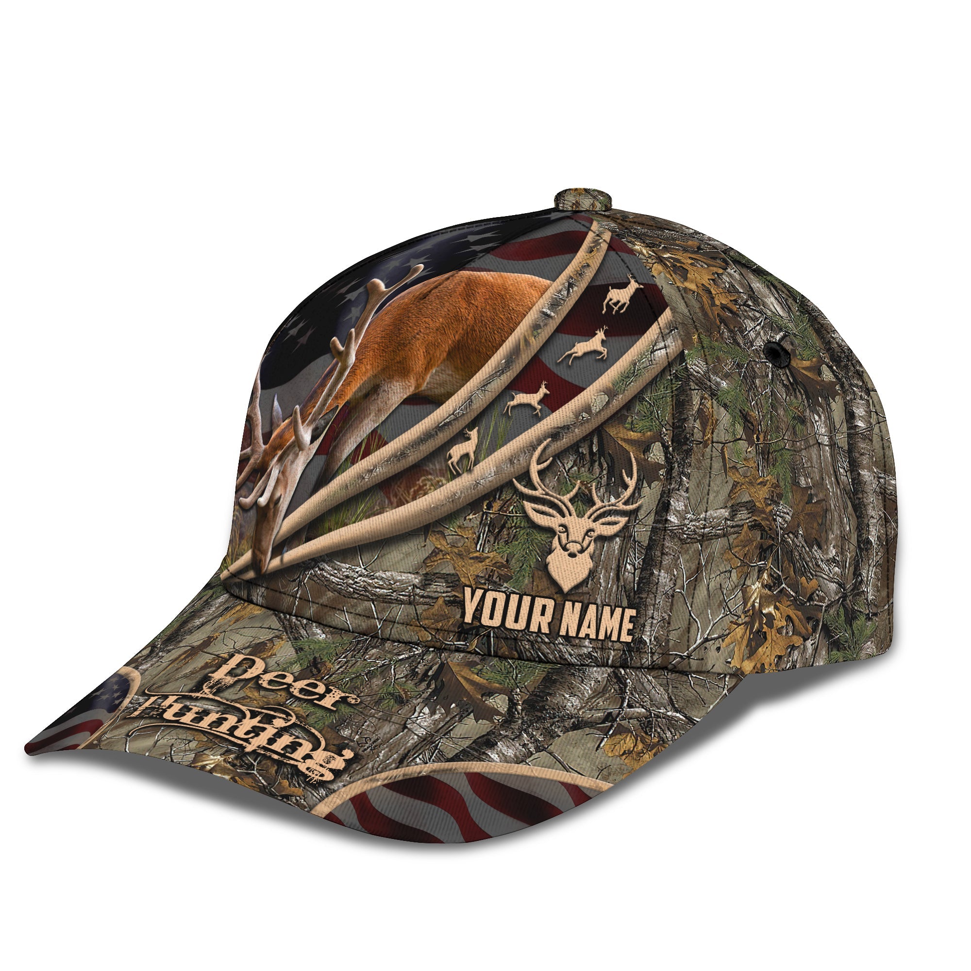 3D Classic Cap Deer Hunting Personalized Name Cap 70 Trucker Hats Custom Hats Gifts For Men & Women
