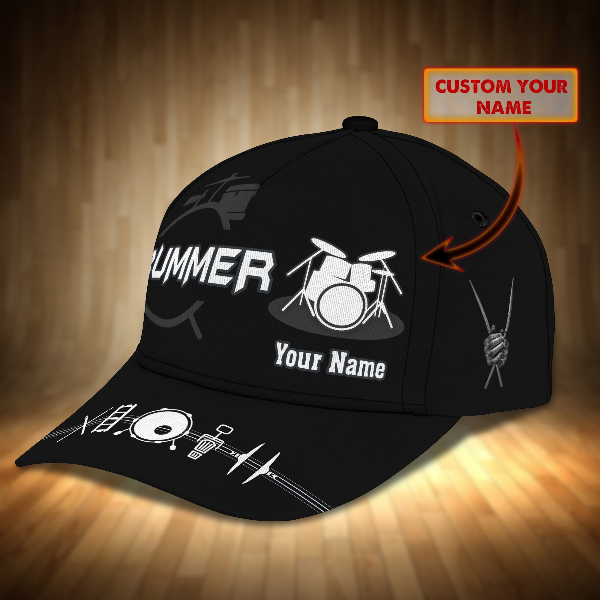 3D Classic Cap Drummer Personalized Name Cap 15 Rinc Trucker Hats Custom Hats Gifts For Men & Women