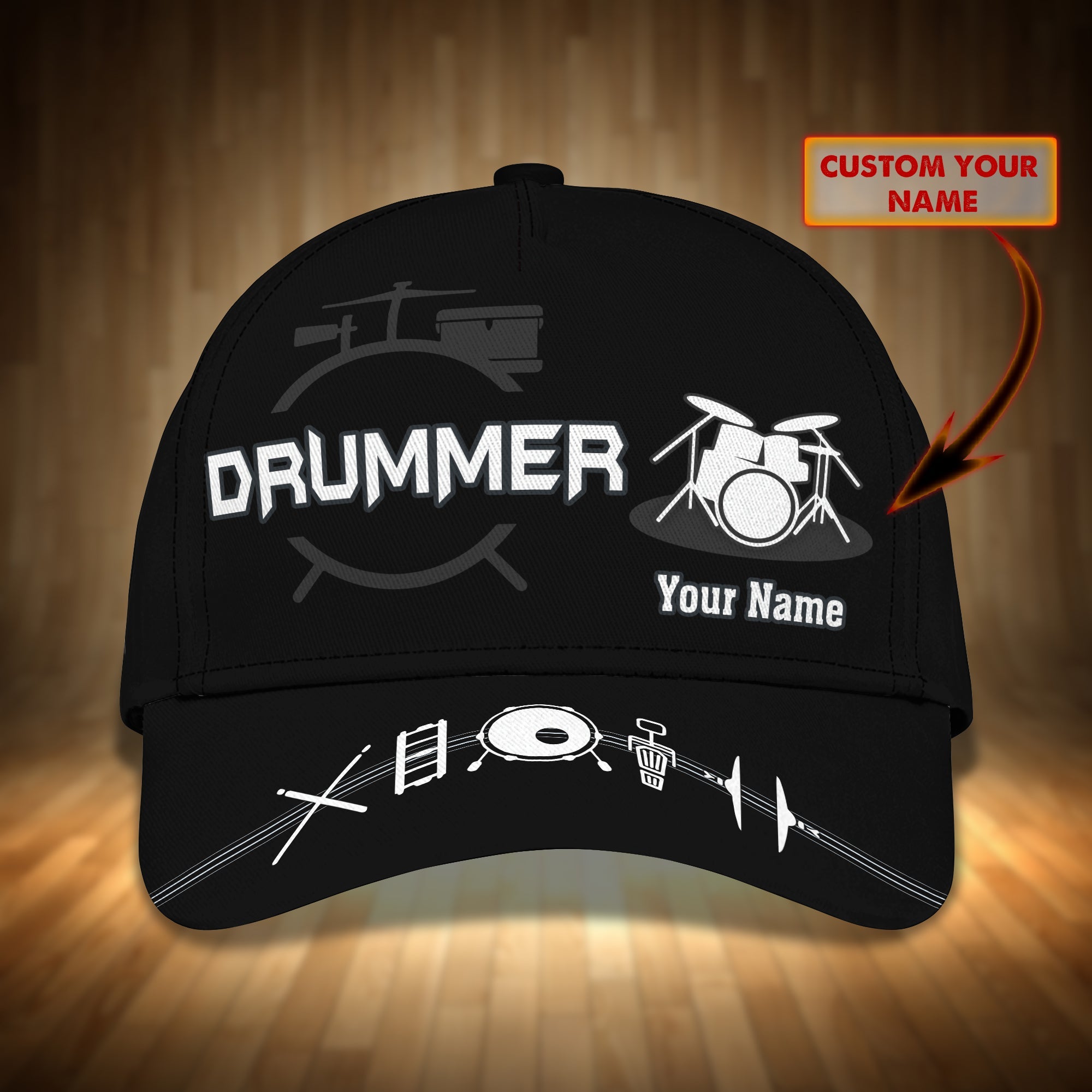 3D Classic Cap Drummer Personalized Name Cap 15 Rinc Trucker Hats Custom Hats Gifts For Men & Women