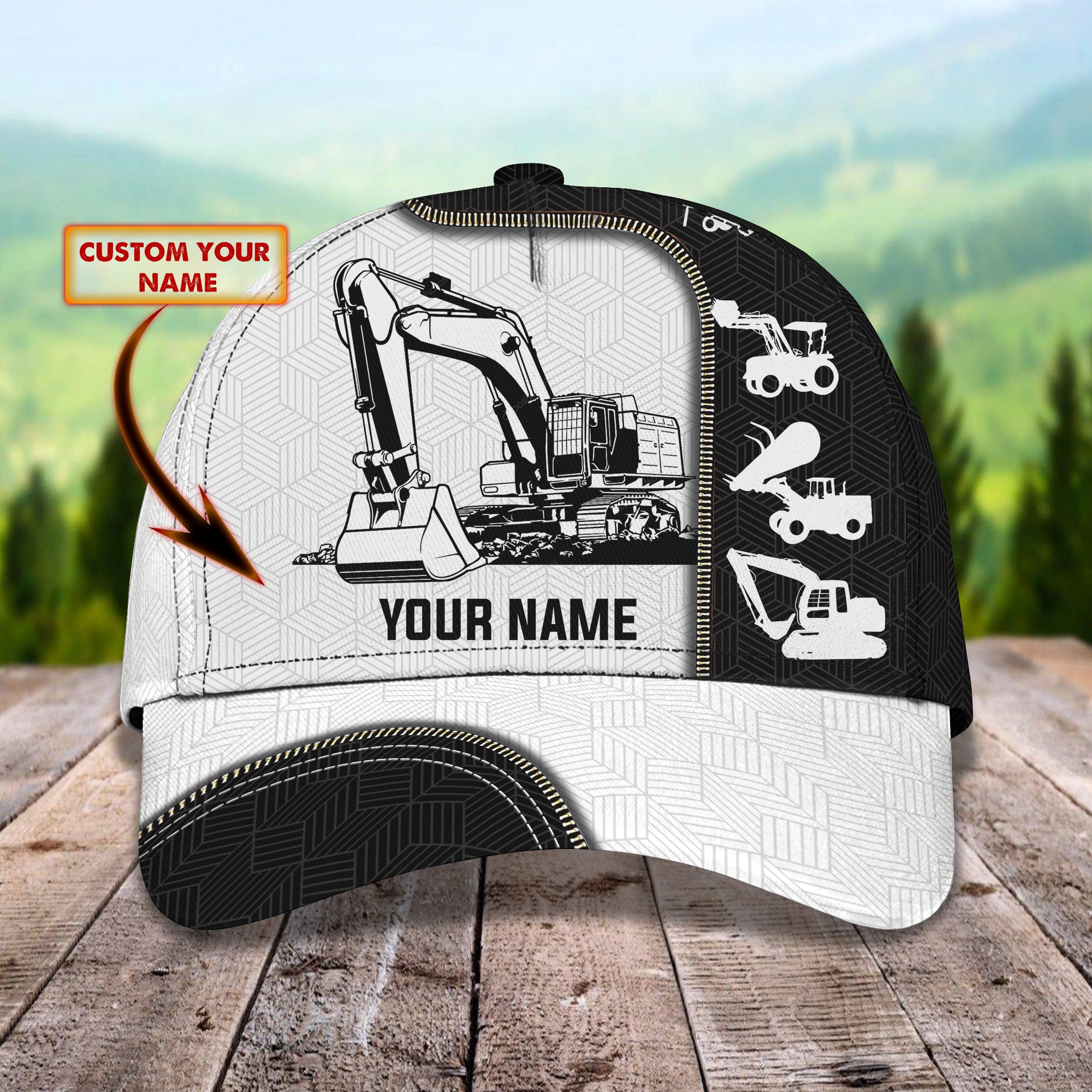 3D Classic Cap Excavator Personalized Name Cap 01 Trucker Hats Custom Hats Gifts For Men & Women