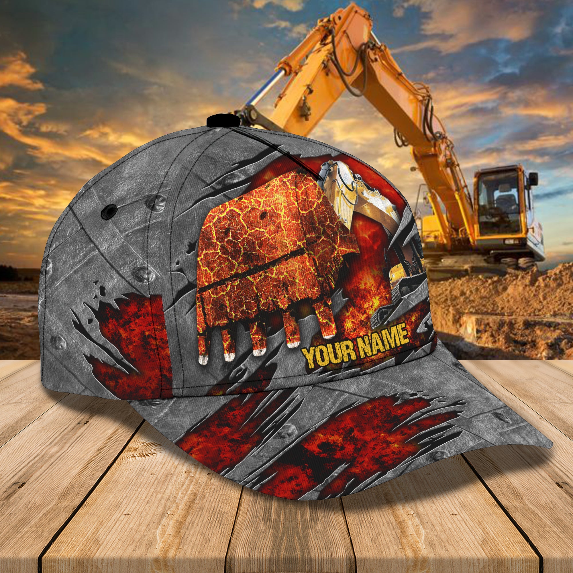 3D Classic Cap Excavator Personalized Name Cap 02 Trucker Hats Custom Hats Gifts For Men & Women
