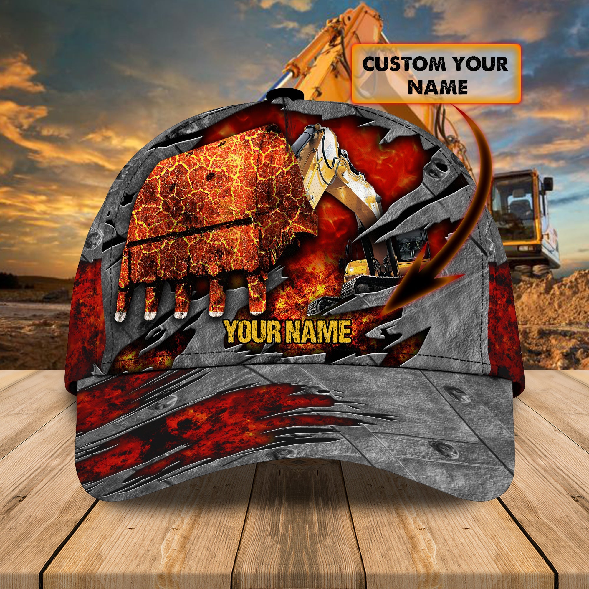 3D Classic Cap Excavator Personalized Name Cap 02 Trucker Hats Custom Hats Gifts For Men & Women