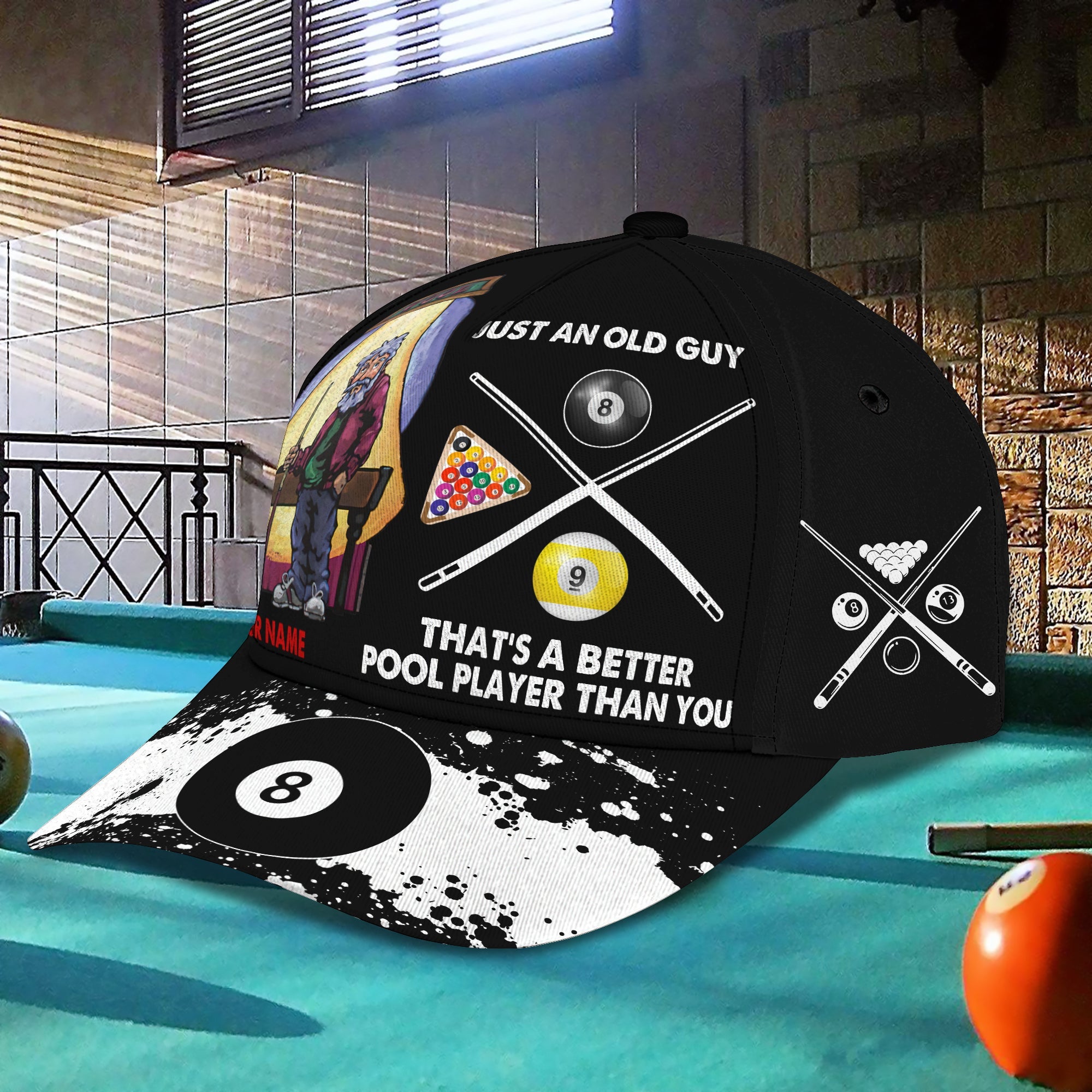 3D Classic Cap Just An Old Guy That'S A Better Pool Player Than You Personalized Name Cap Trucker Hats Custom Hats Gifts For Men & Women