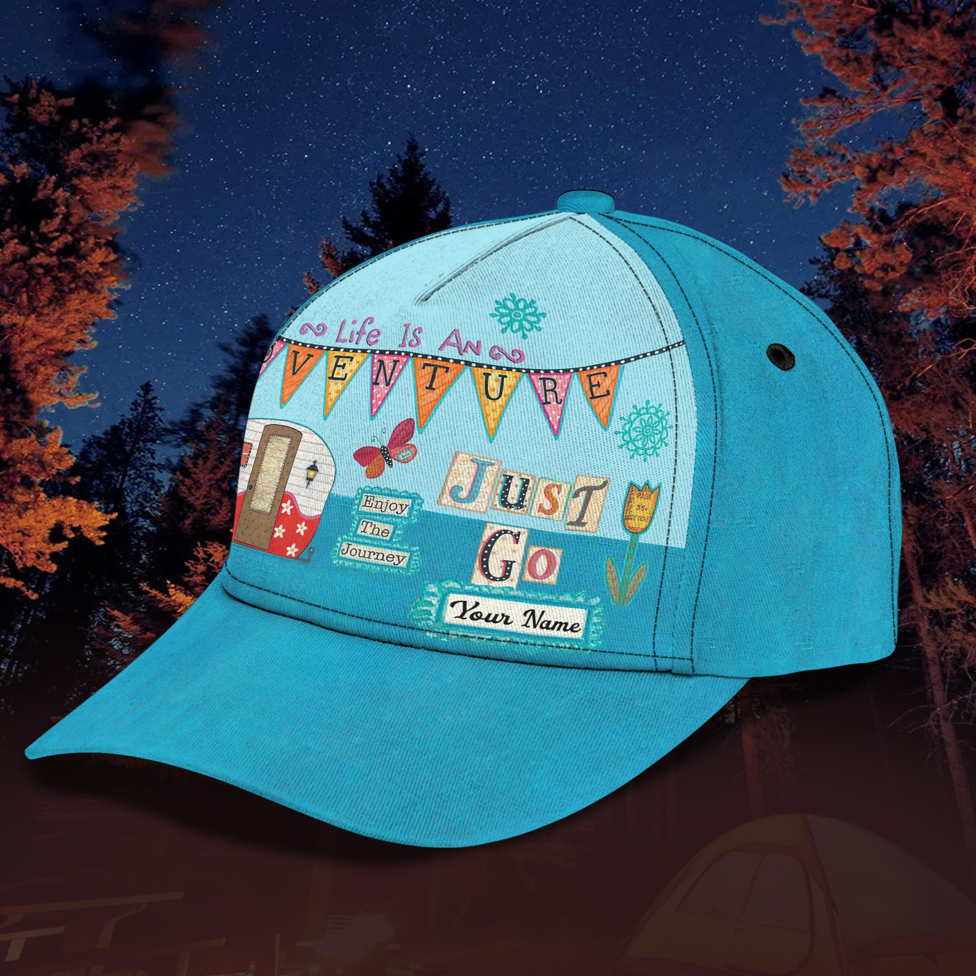 3D Classic Cap Just Go Camping Personalized Name Cap Trucker Hats Custom Hats Gifts For Men & Women