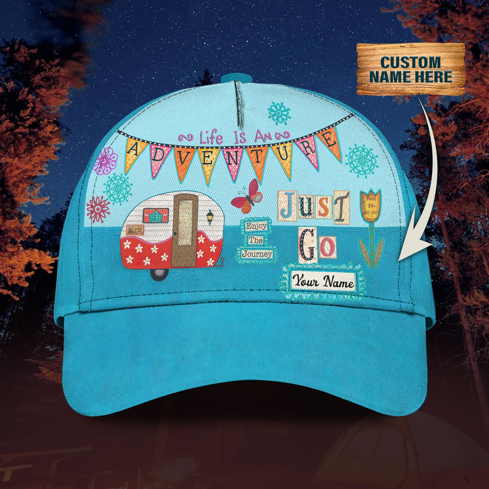 3D Classic Cap Just Go Camping Personalized Name Cap Trucker Hats Custom Hats Gifts For Men & Women