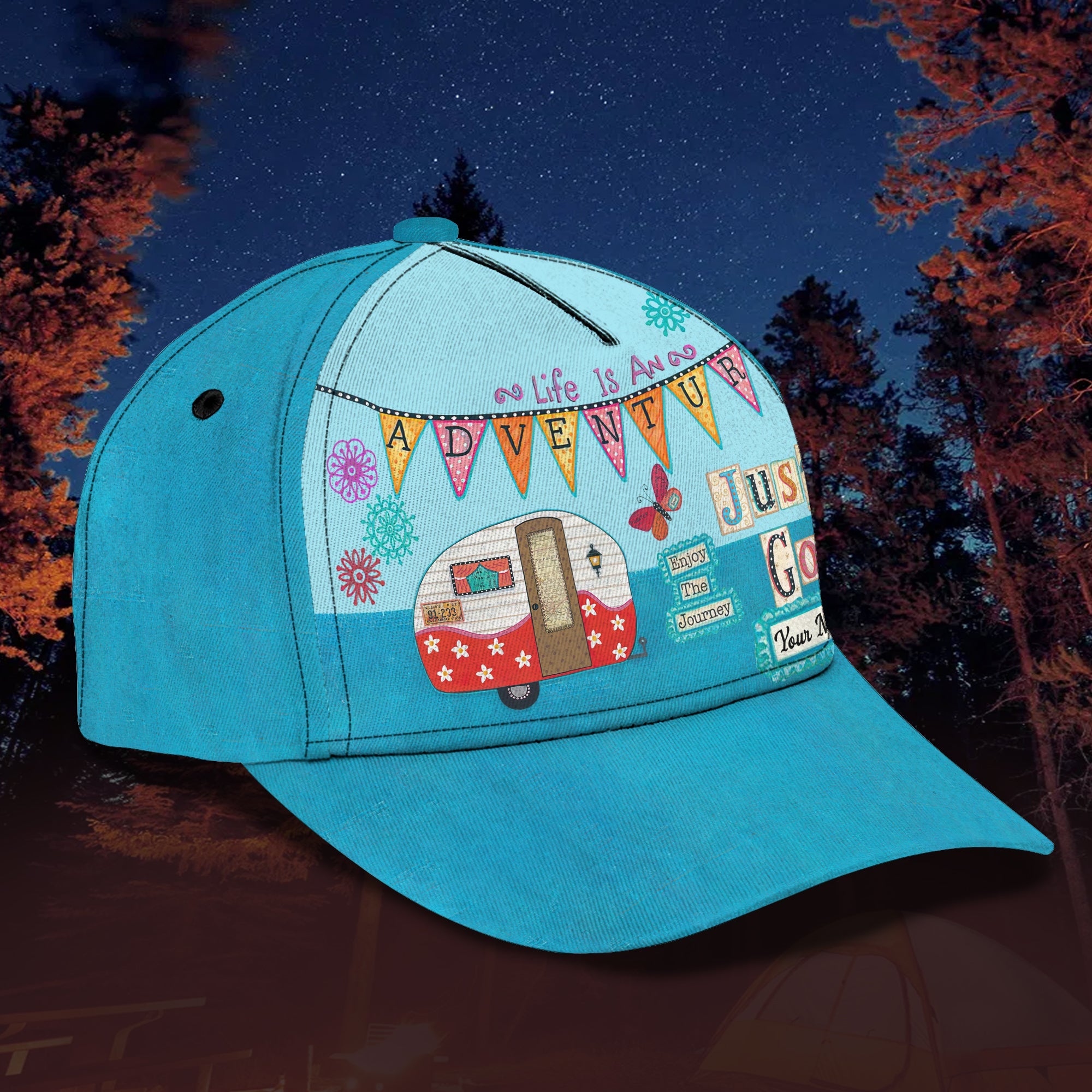 3D Classic Cap Just Go Camping Personalized Name Cap Trucker Hats Custom Hats Gifts For Men & Women