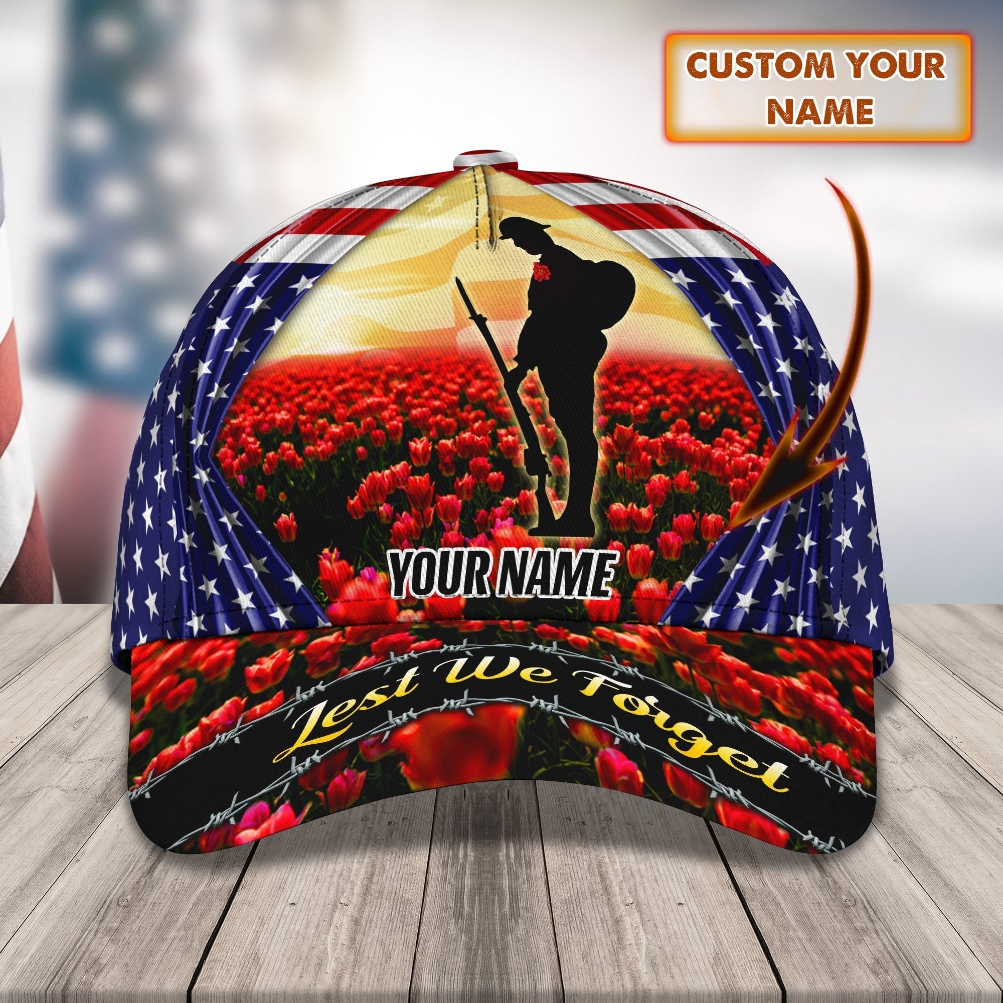 3D Classic Cap Lest We Forget Personalized Name Cap 435 Trucker Hats Custom Hats Gifts For Men & Women