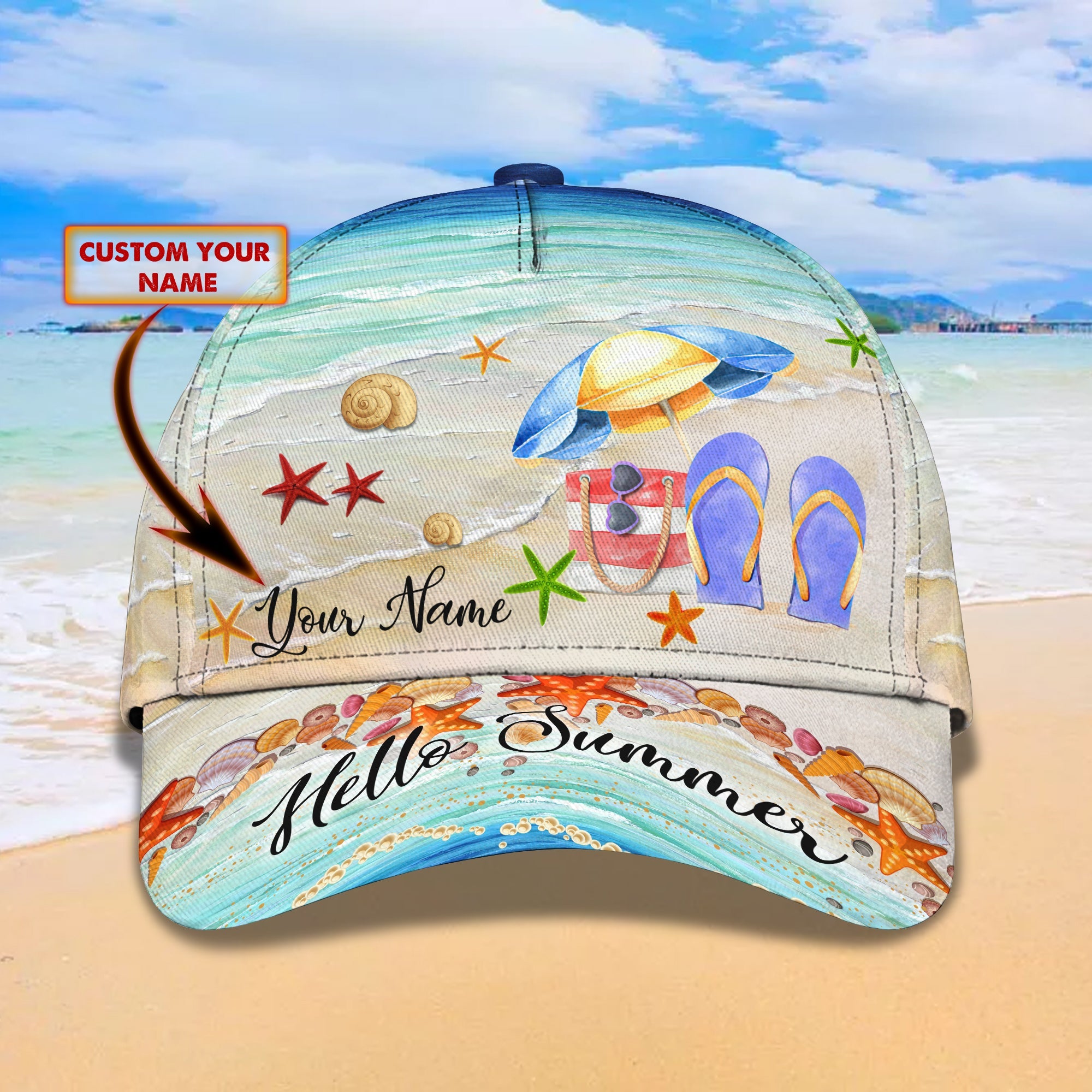3D Classic Cap Love Beach 02 Personalized Name Cap Trucker Hats Custom Hats Gifts For Men & Women